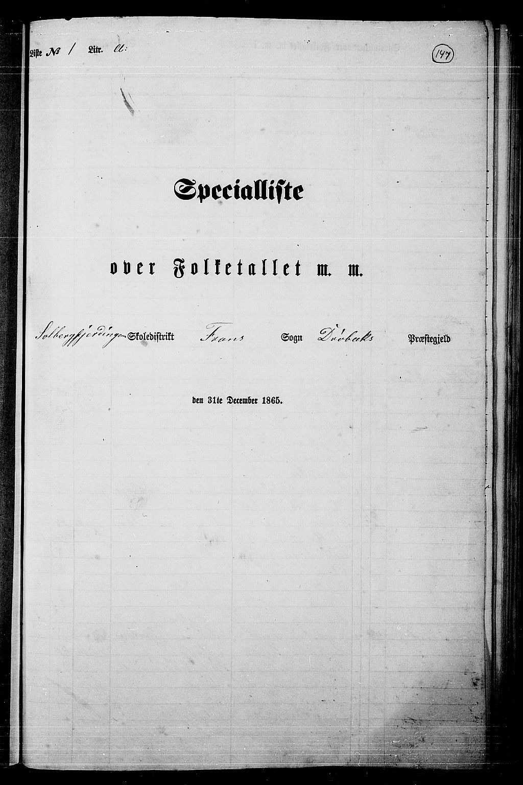 RA, Folketelling 1865 for 0215L Drøbak prestegjeld, Frogn sokn, 1865, s. 6