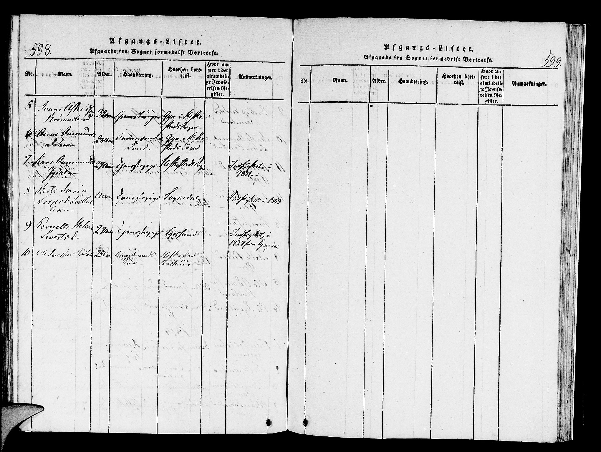 Helleland sokneprestkontor, SAST/A-101810: Ministerialbok nr. A 4, 1815-1834, s. 598-599