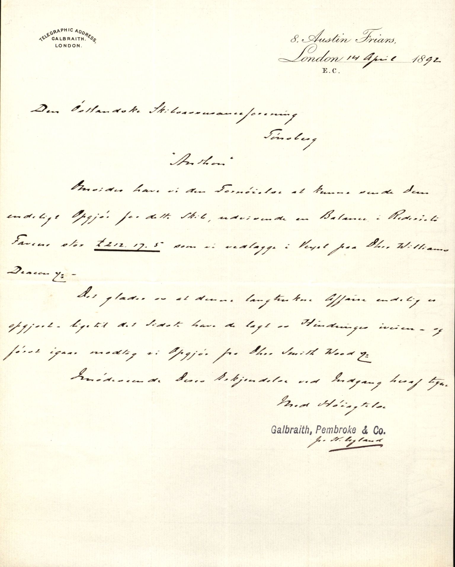 Pa 63 - Østlandske skibsassuranceforening, VEMU/A-1079/G/Ga/L0020/0003: Havaridokumenter / Anton, Diamant, Templar, Finn, Eliezer, Arctic, 1887, s. 90