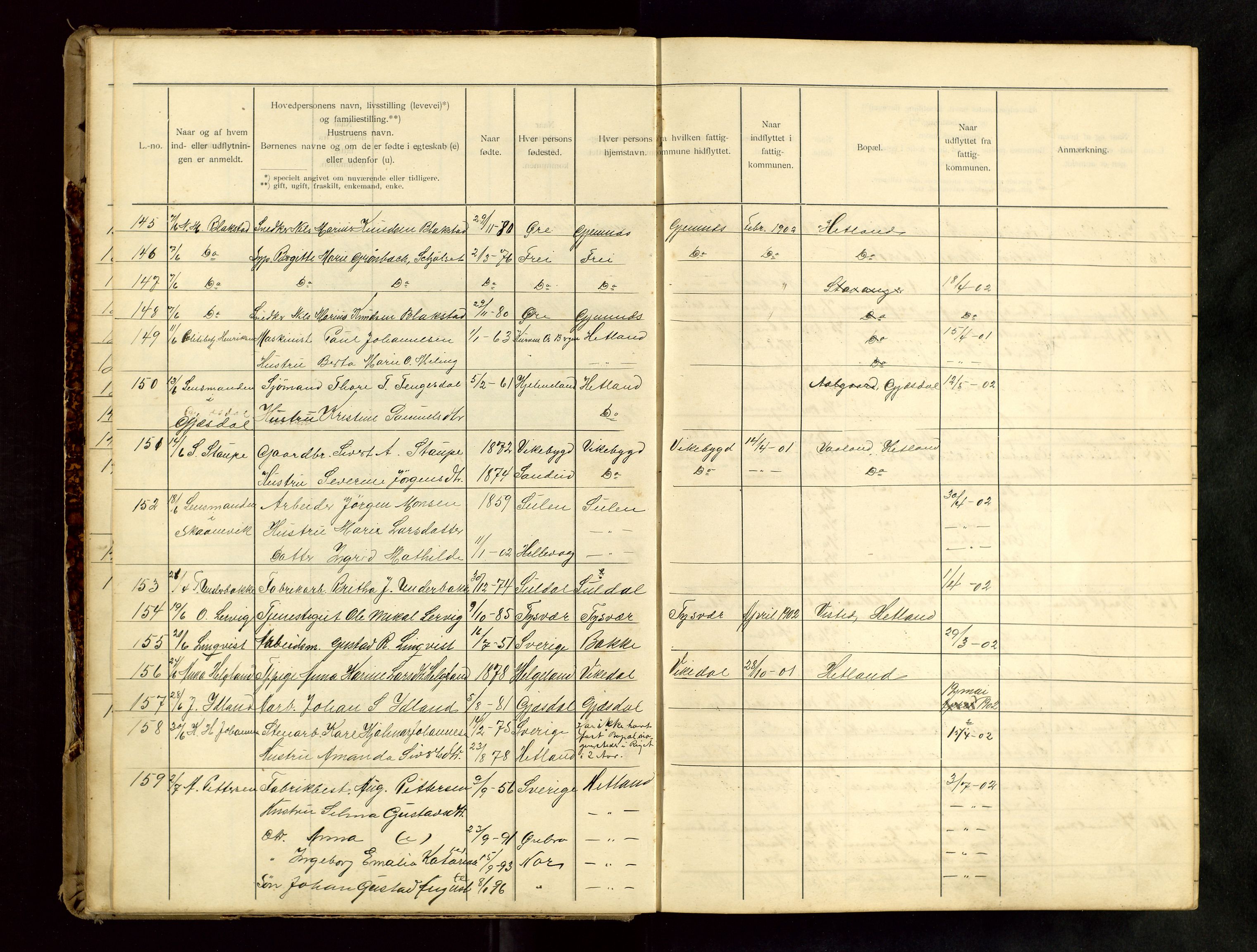 Hetland lensmannskontor, SAST/A-100101/Gwa/L0001: Flytteprotokoll (er delt i to: 1a og 1b), 1901-1918, s. 16