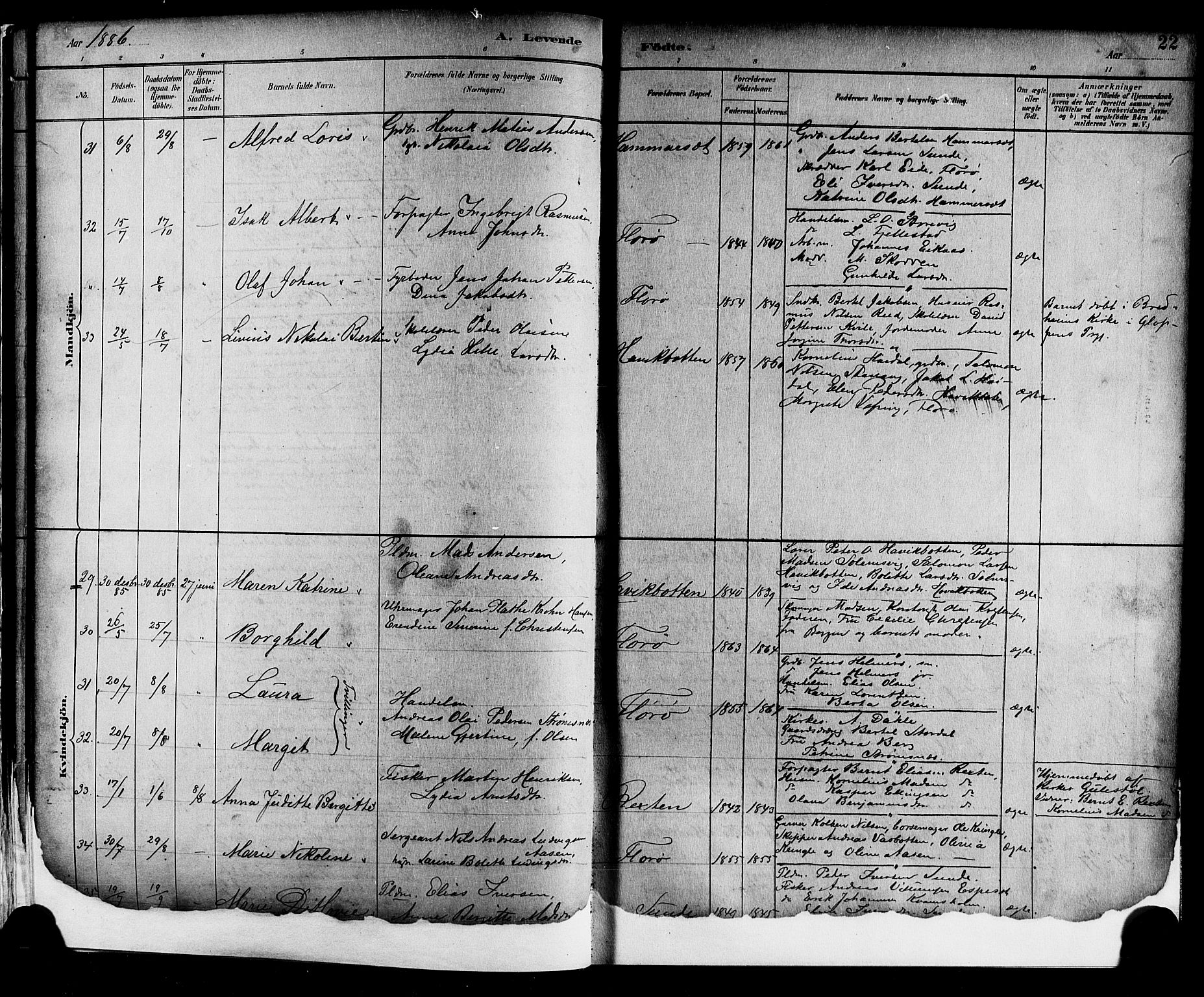 Kinn sokneprestembete, AV/SAB-A-80801/H/Hab/Haba/L0002: Klokkerbok nr. A 2, 1882-1906, s. 22