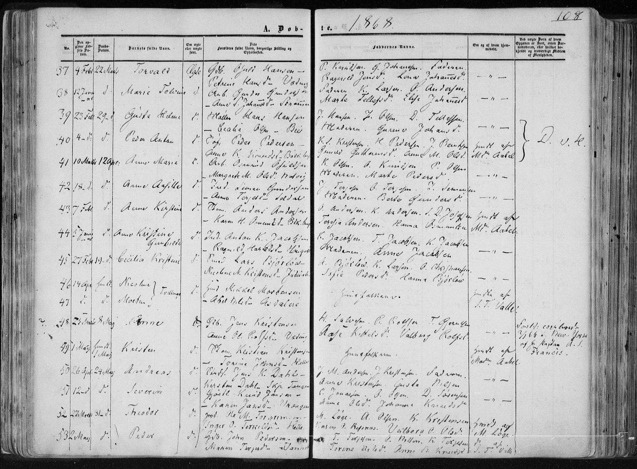 Øyestad sokneprestkontor, AV/SAK-1111-0049/F/Fa/L0015: Ministerialbok nr. A 15, 1857-1873, s. 108