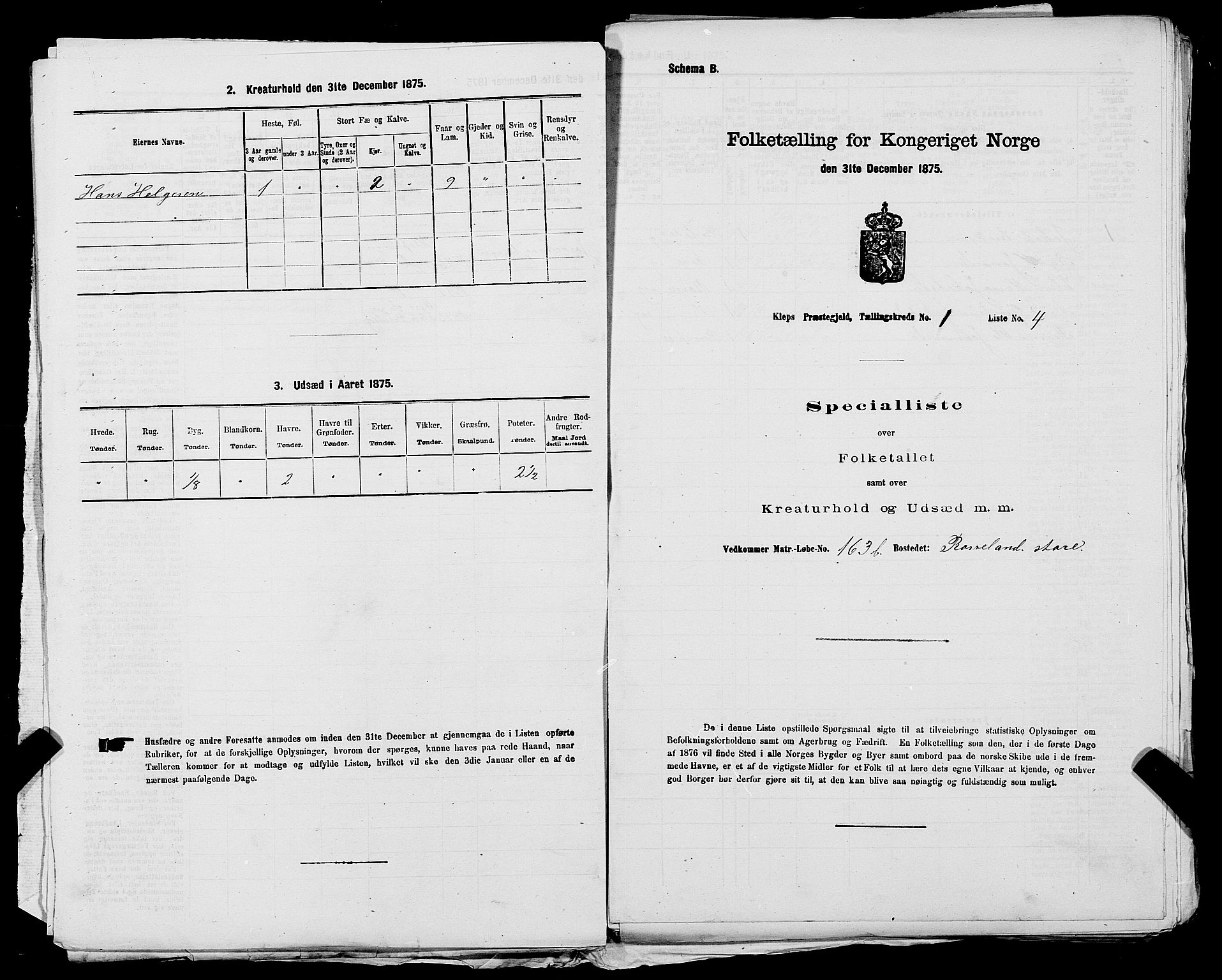 SAST, Folketelling 1875 for 1120P Klepp prestegjeld, 1875, s. 43