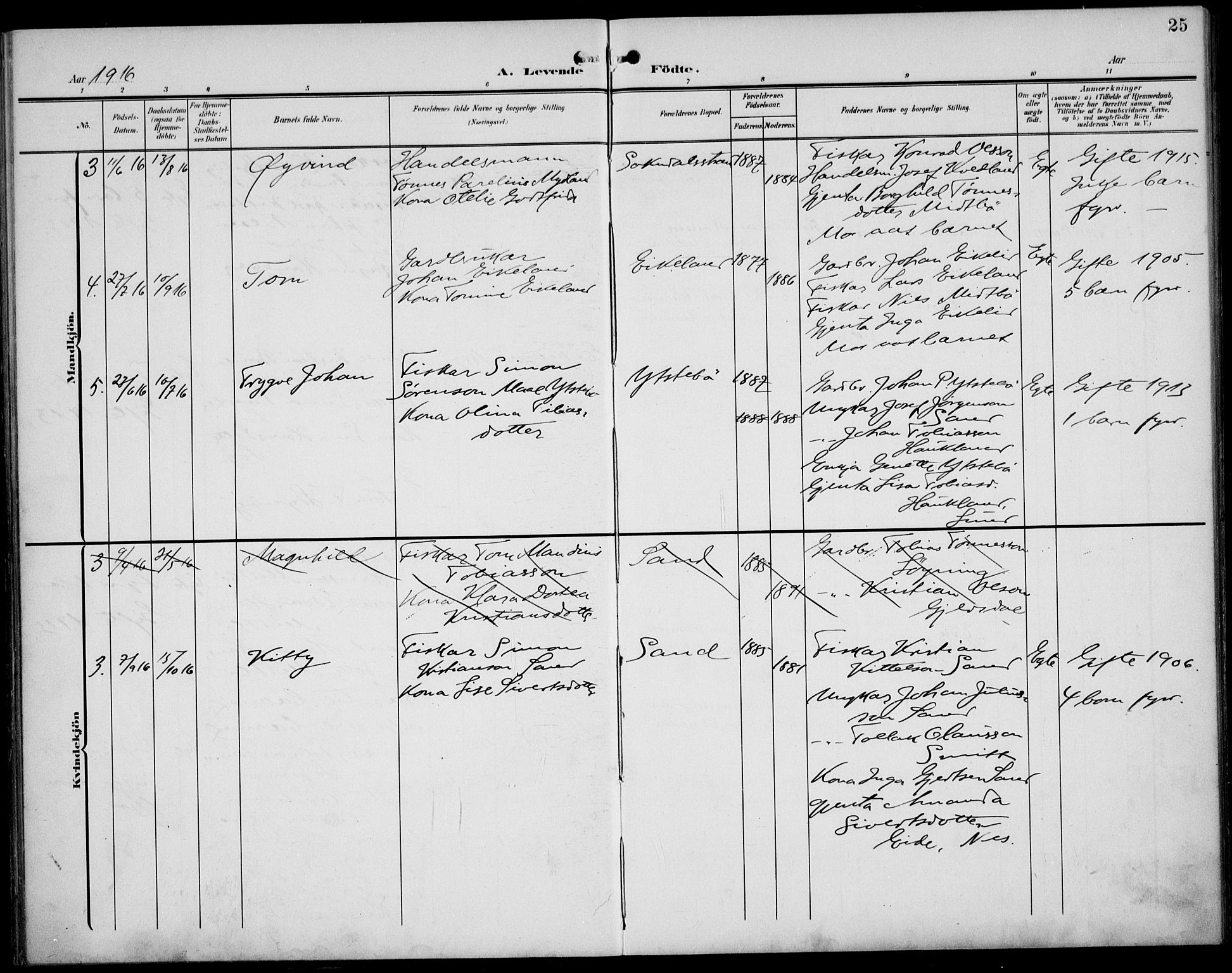 Sokndal sokneprestkontor, AV/SAST-A-101808: Klokkerbok nr. B 7, 1904-1935, s. 25