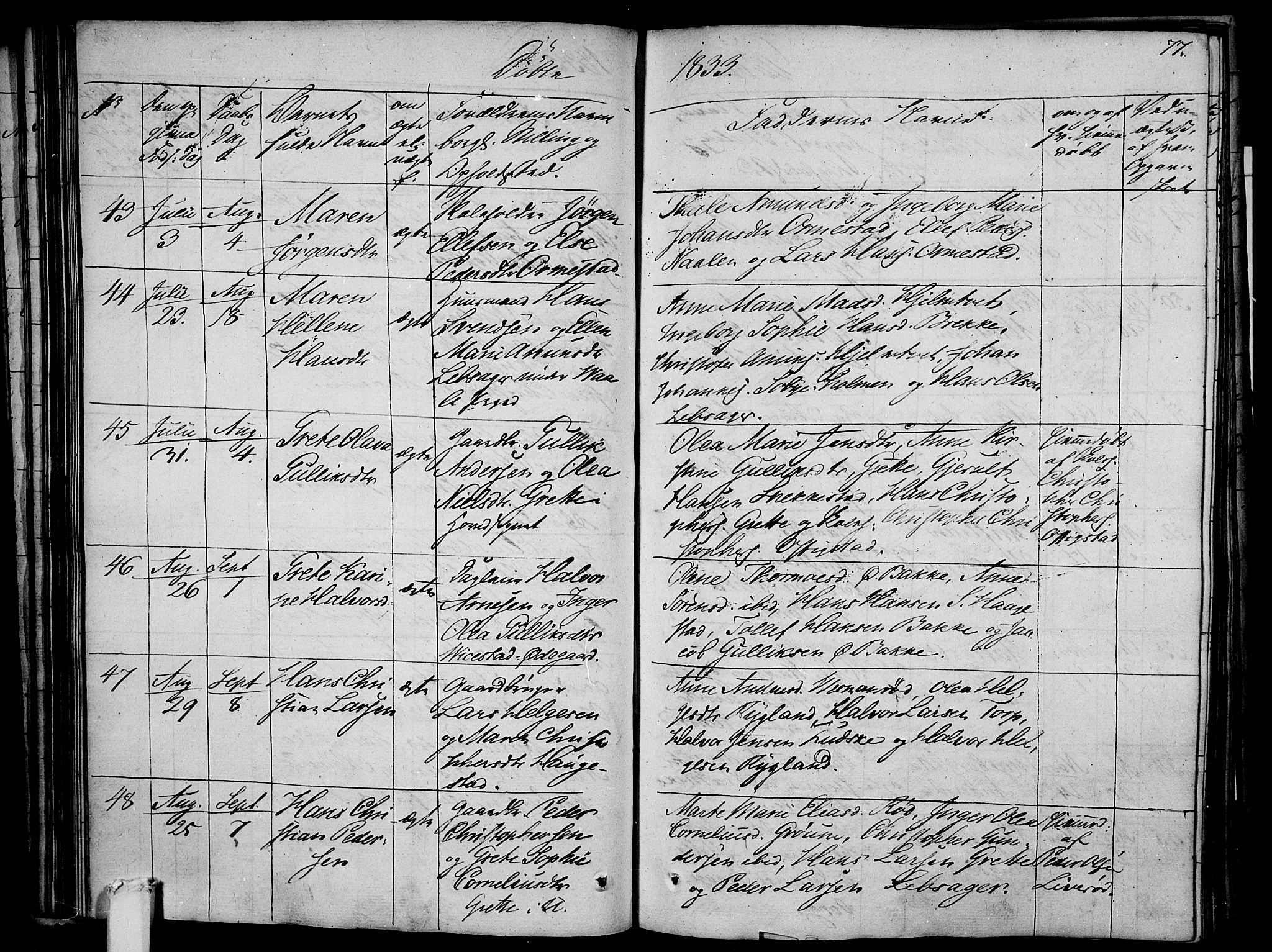 Våle kirkebøker, AV/SAKO-A-334/F/Fa/L0008: Ministerialbok nr. I 8, 1824-1844, s. 77