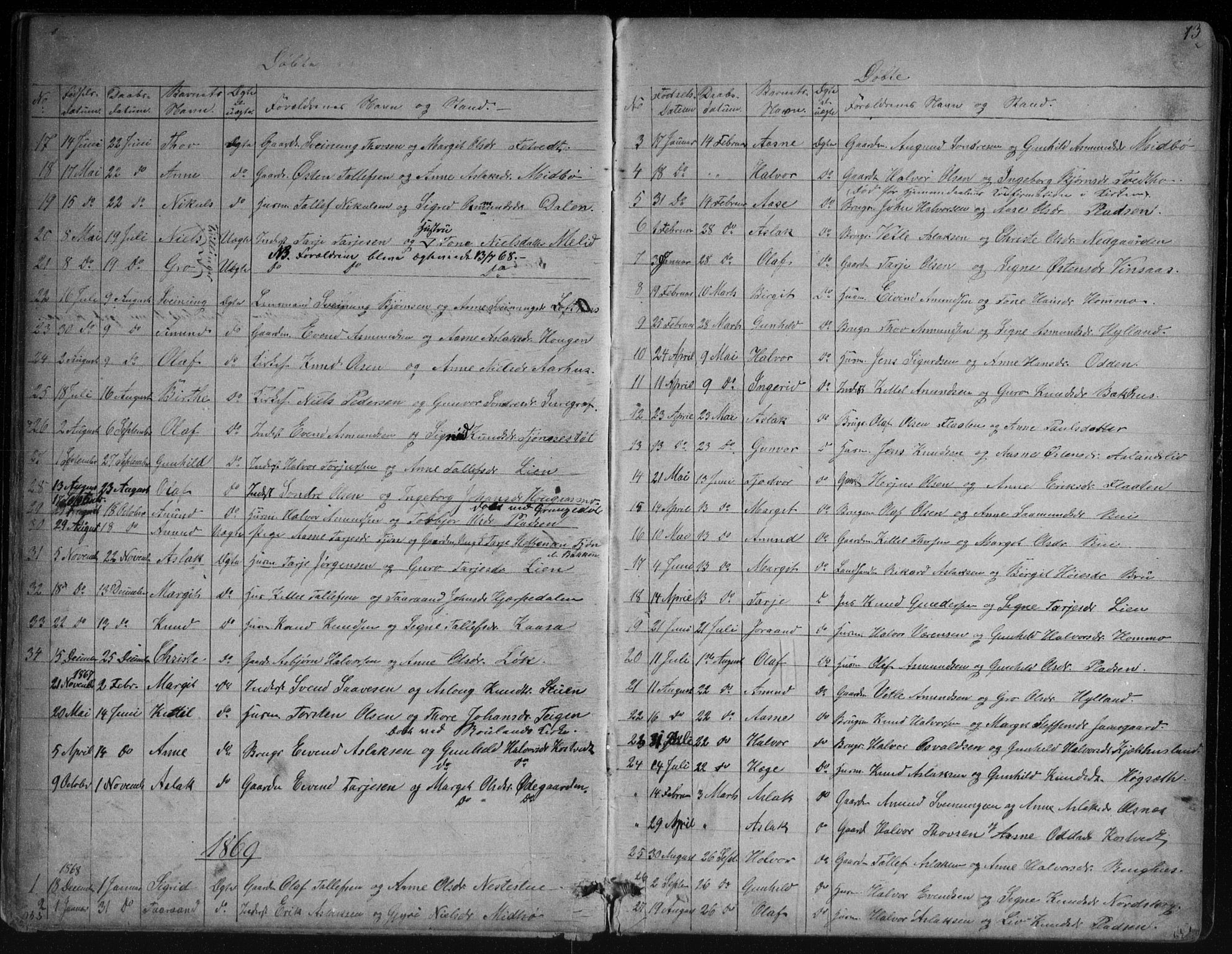 Vinje kirkebøker, AV/SAKO-A-312/G/Ga/L0002: Klokkerbok nr. I 2, 1849-1893, s. 13