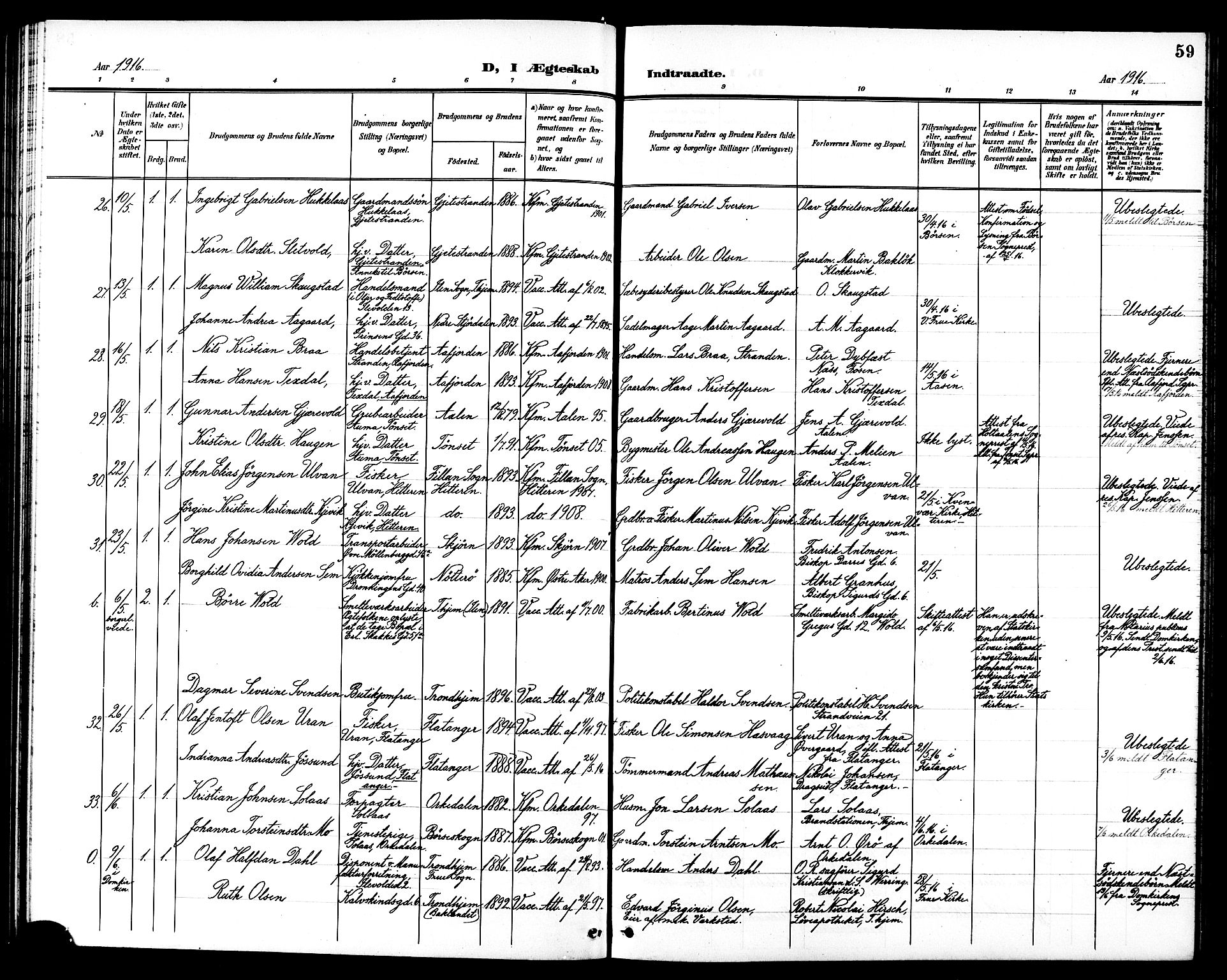 Ministerialprotokoller, klokkerbøker og fødselsregistre - Sør-Trøndelag, AV/SAT-A-1456/602/L0145: Klokkerbok nr. 602C13, 1902-1919, s. 59