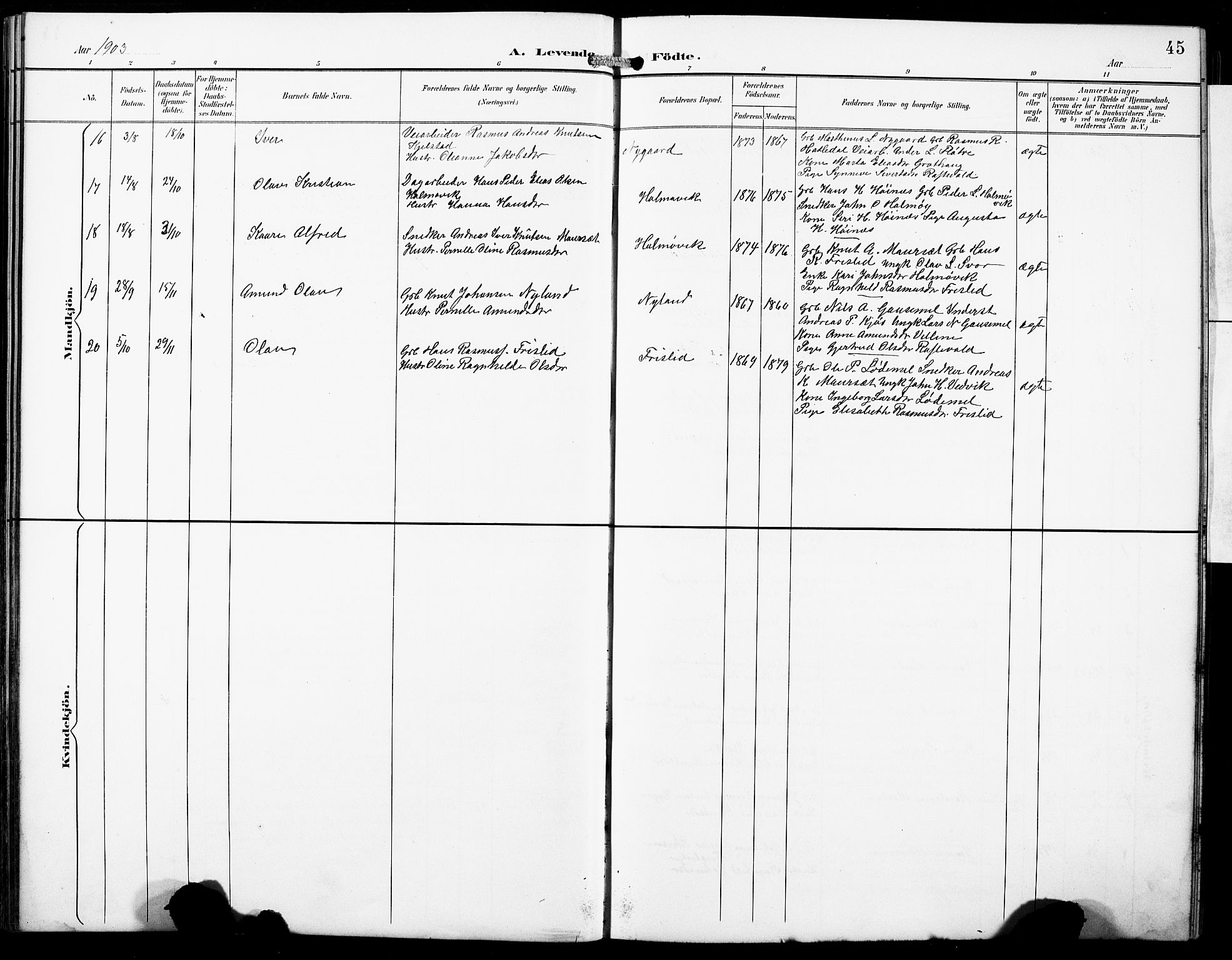 Hornindal sokneprestembete, AV/SAB-A-82401/H/Hab: Klokkerbok nr. A 2, 1894-1927, s. 45