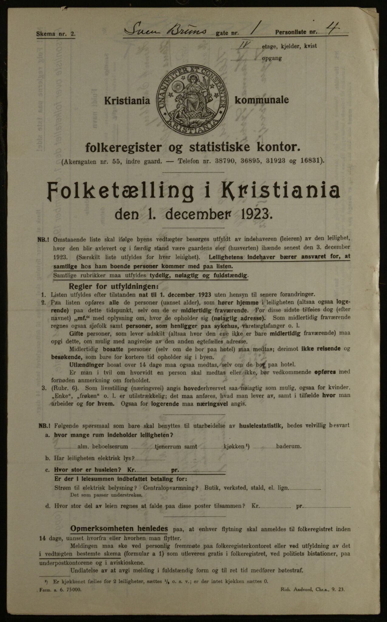 OBA, Kommunal folketelling 1.12.1923 for Kristiania, 1923, s. 116147