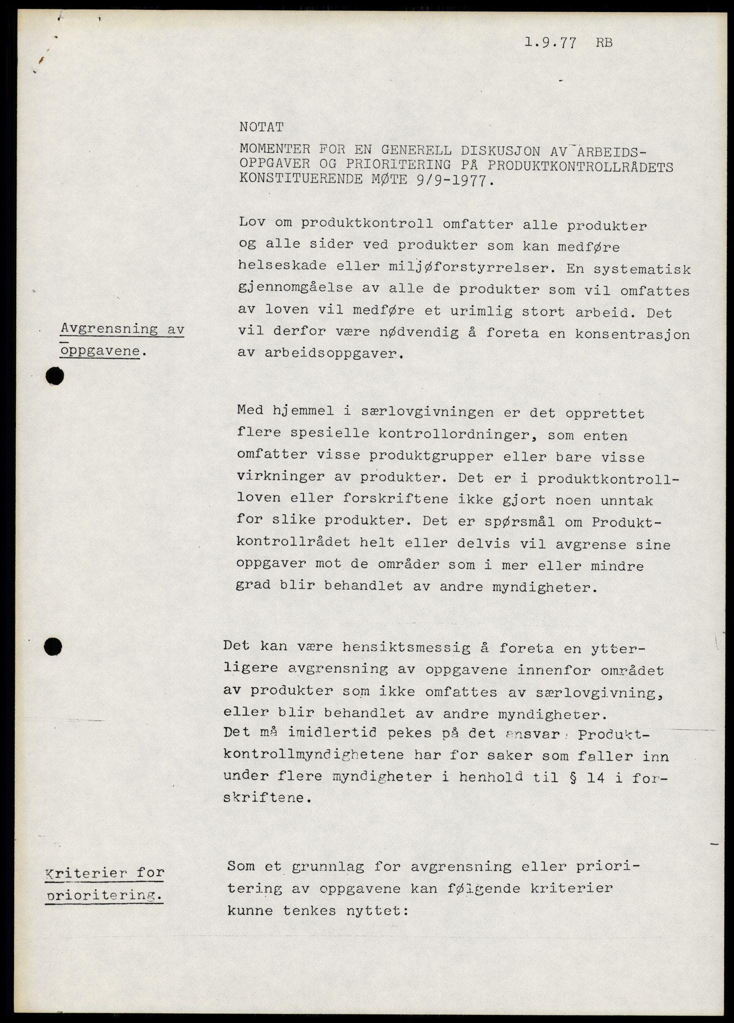 Statens forurensningstilsyn, hovedkontoret, RA/S-4136/1/A/Ab/L0001: Produktkontrollrådet - Innkalling og referater, 1977