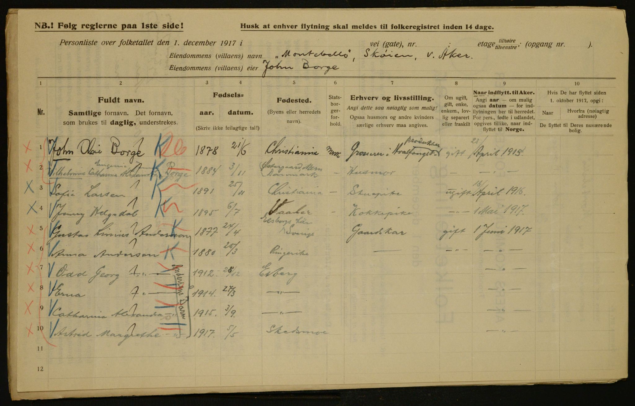 OBA, Kommunal folketelling 1.12.1917 for Aker, 1917, s. 4274