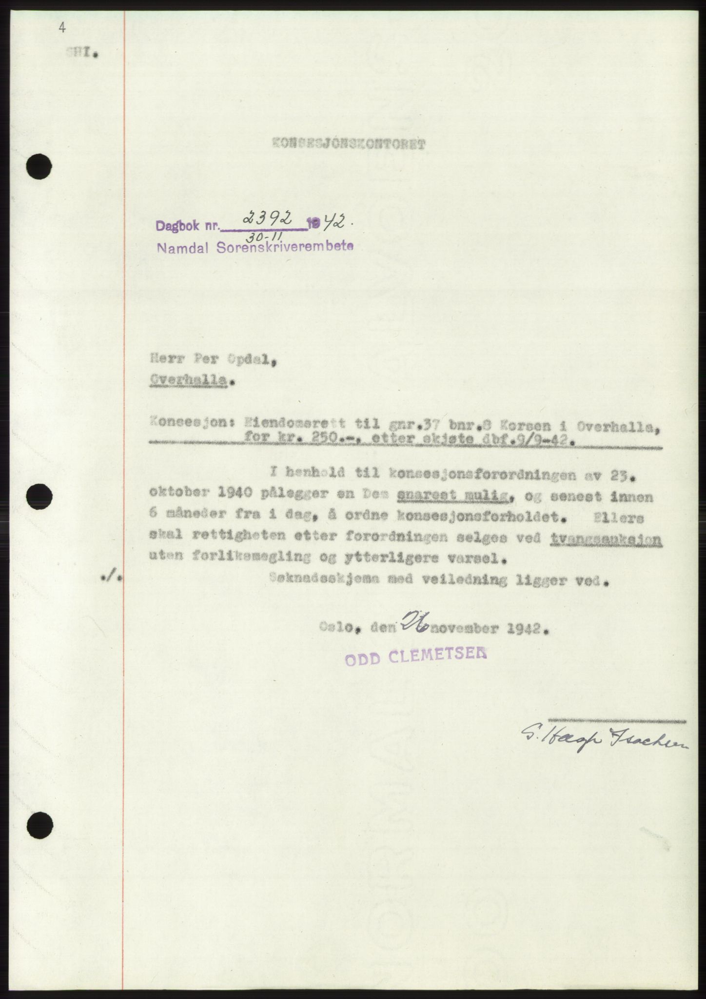 Namdal sorenskriveri, SAT/A-4133/1/2/2C: Pantebok nr. -, 1942-1943, Dagboknr: 2392/1942