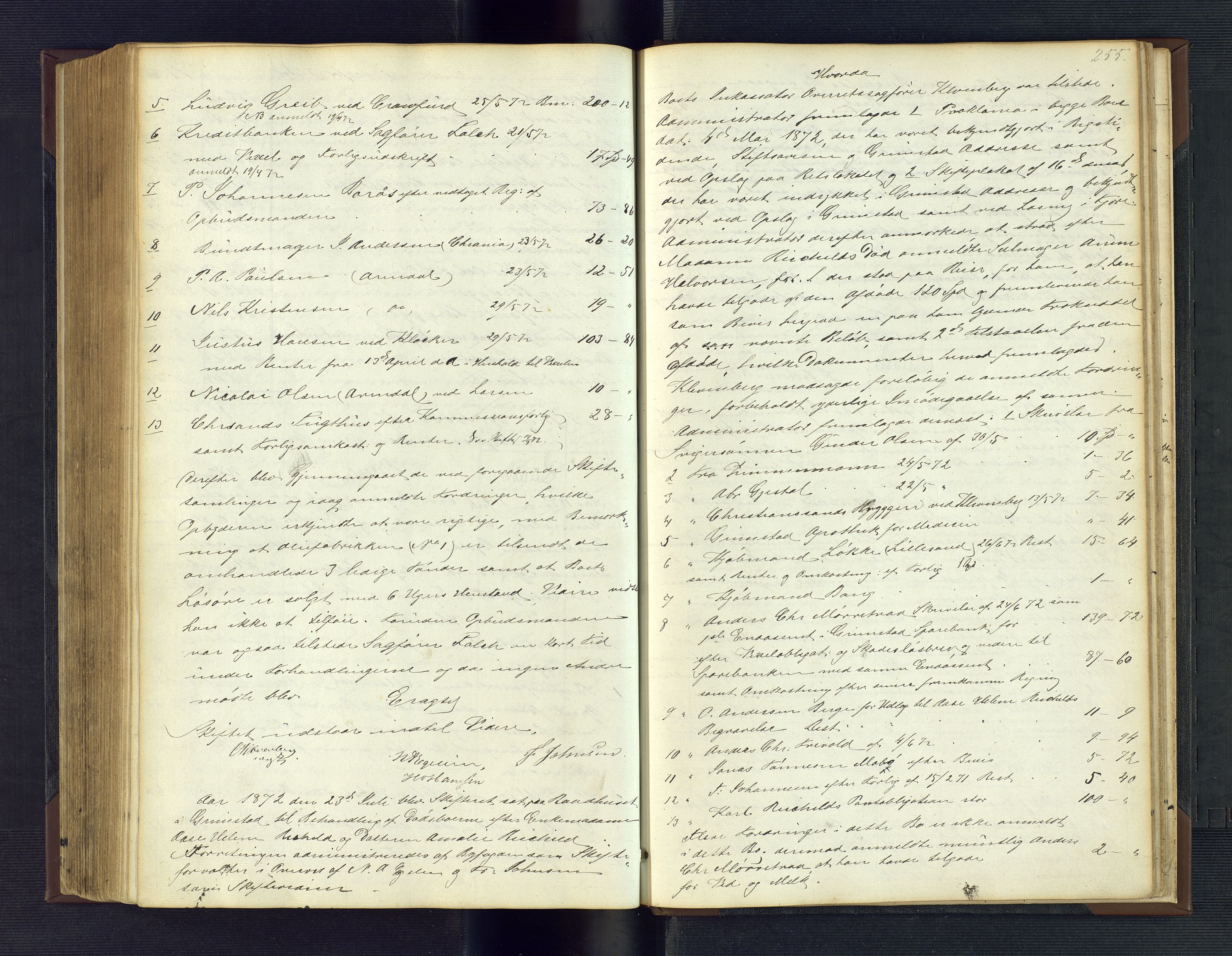 Grimstad byfogd, AV/SAK-1222-0003/H/Hc/L0003: Skifteprotokoll nr. 3  m/ register, 1860-1874, s. 255
