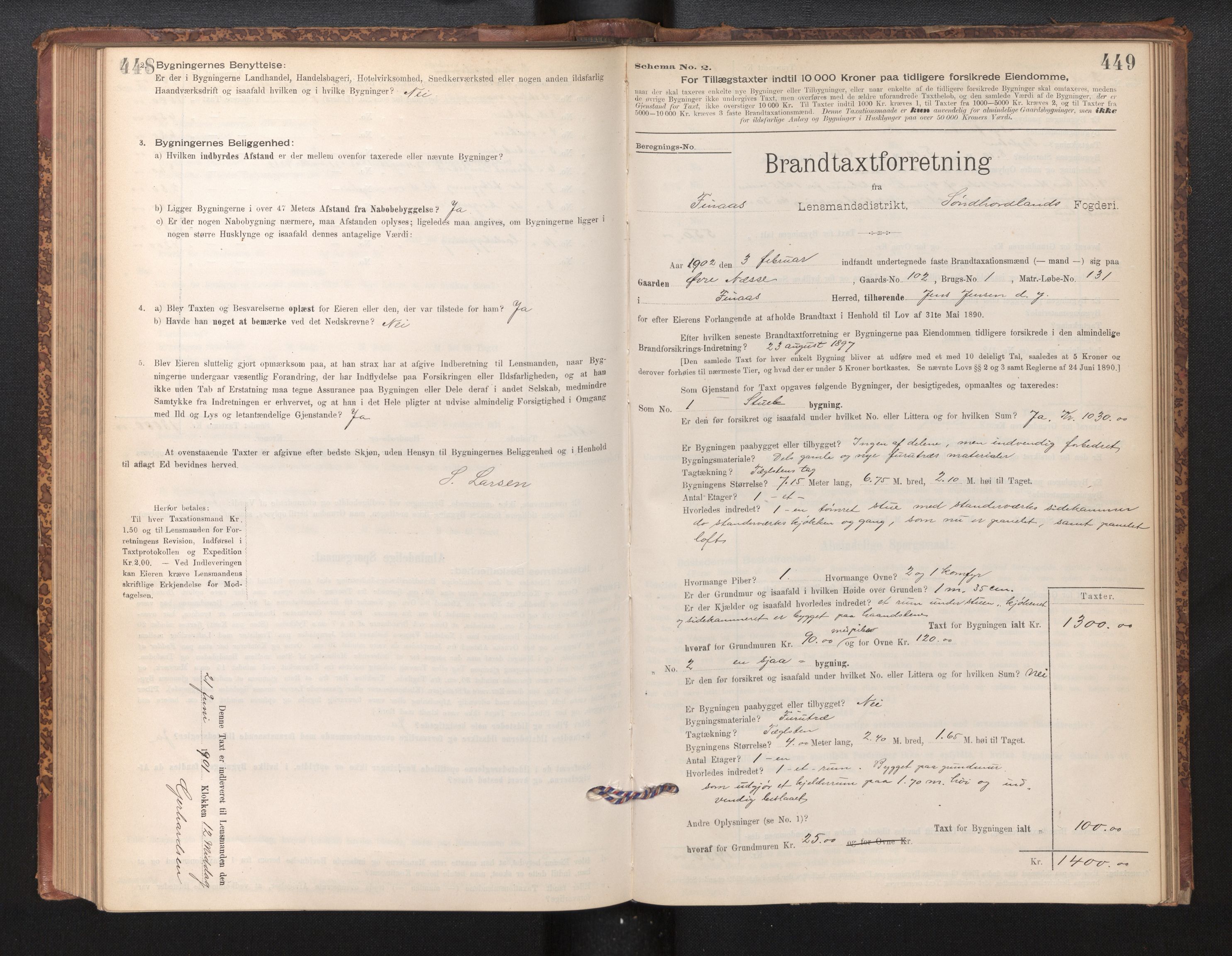 Lensmannen i Finnås, AV/SAB-A-31901/0012/L0002: Branntakstprotokoll, skjematakst, 1894-1954, s. 448-449