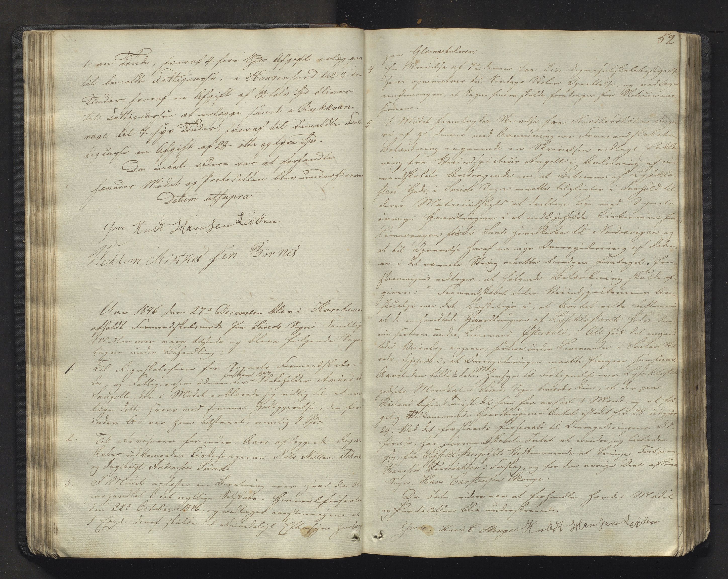 Sund kommune. Formannskapet, IKAH/1245-021/A/Aa/L0001a: Møtebok for Sund formannskap og heradstyre , 1837-1876, s. 52