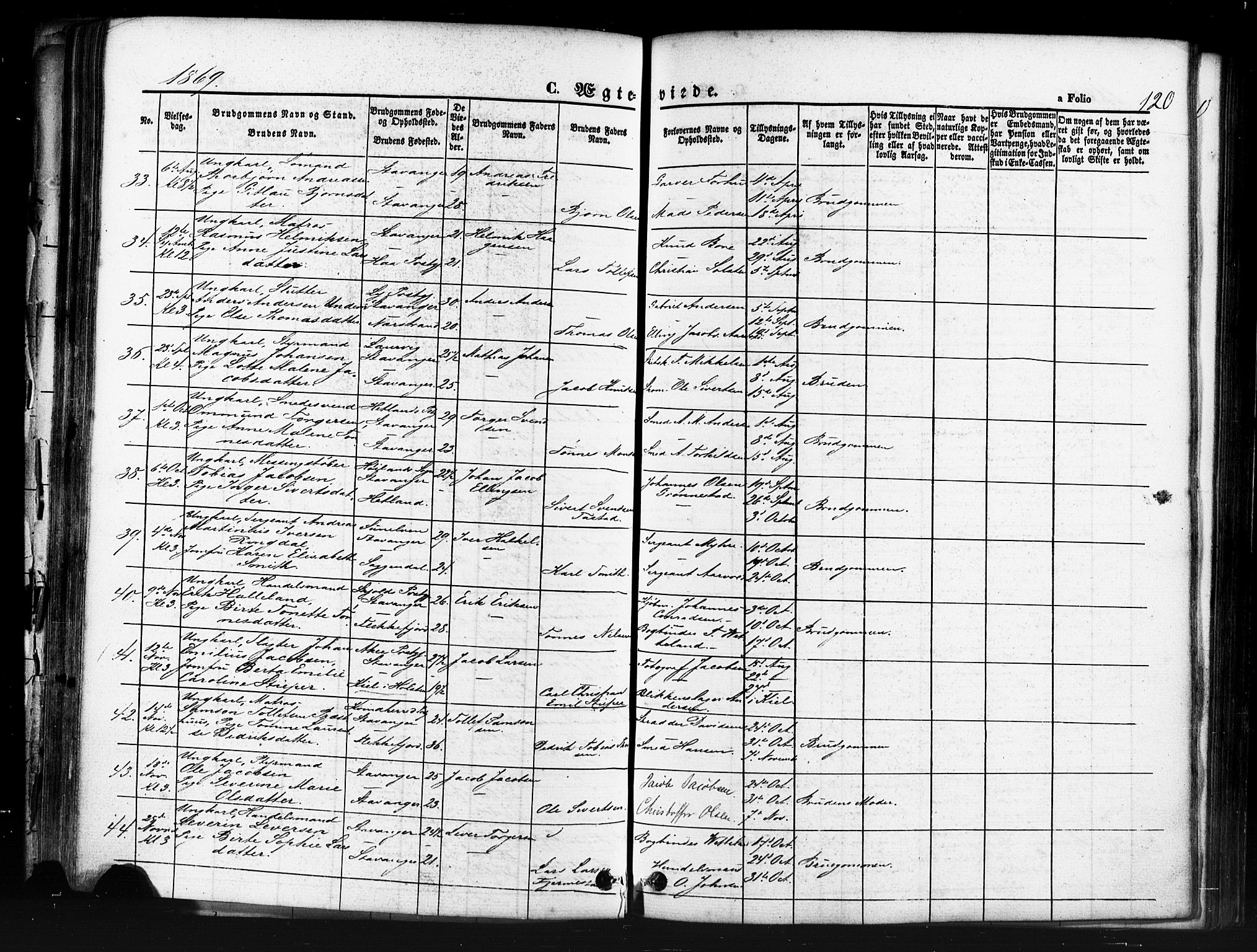 Domkirken sokneprestkontor, AV/SAST-A-101812/001/30/30BB/L0011: Klokkerbok nr. B 11, 1858-1876, s. 120