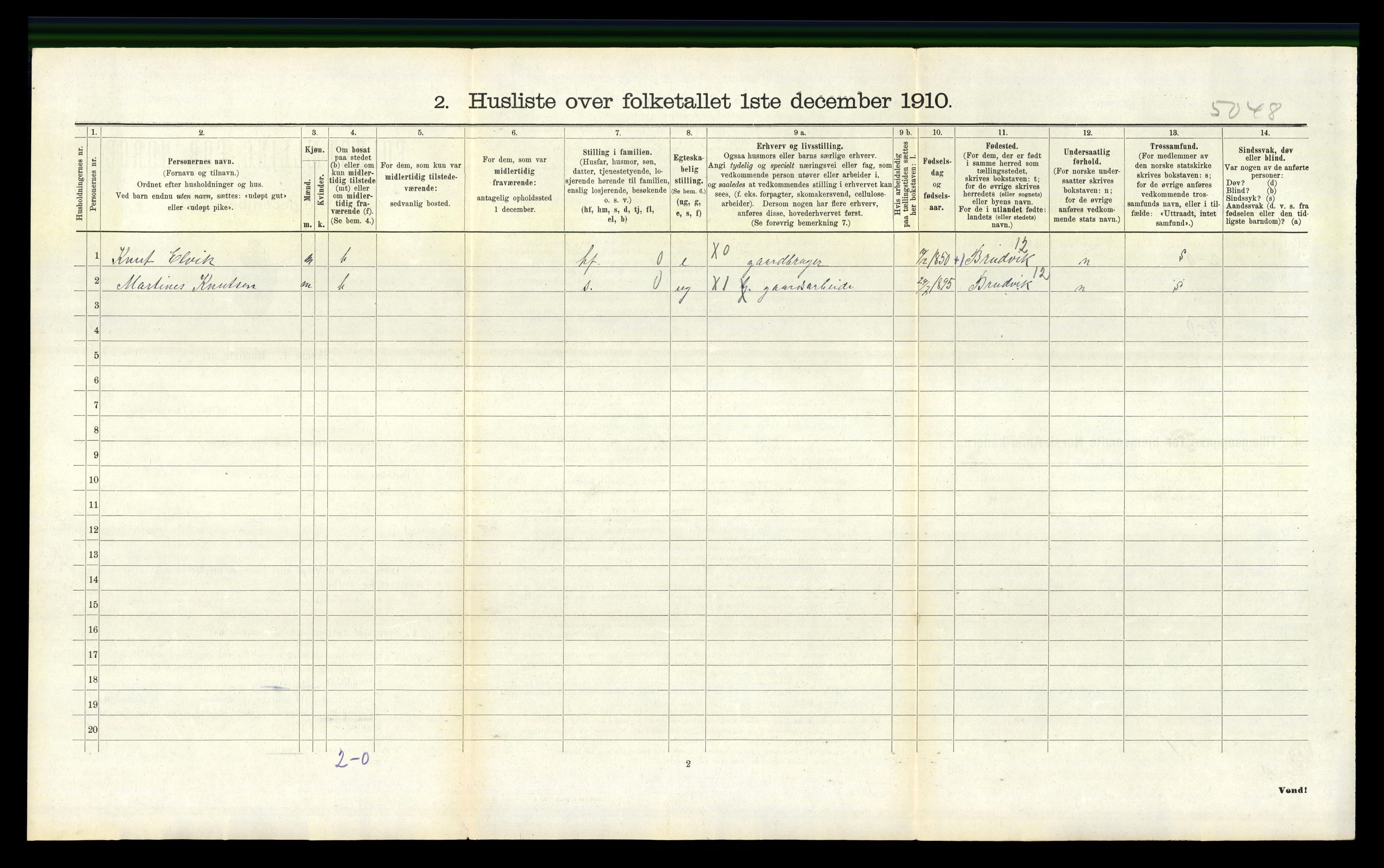 RA, Folketelling 1910 for 1250 Haus herred, 1910, s. 707