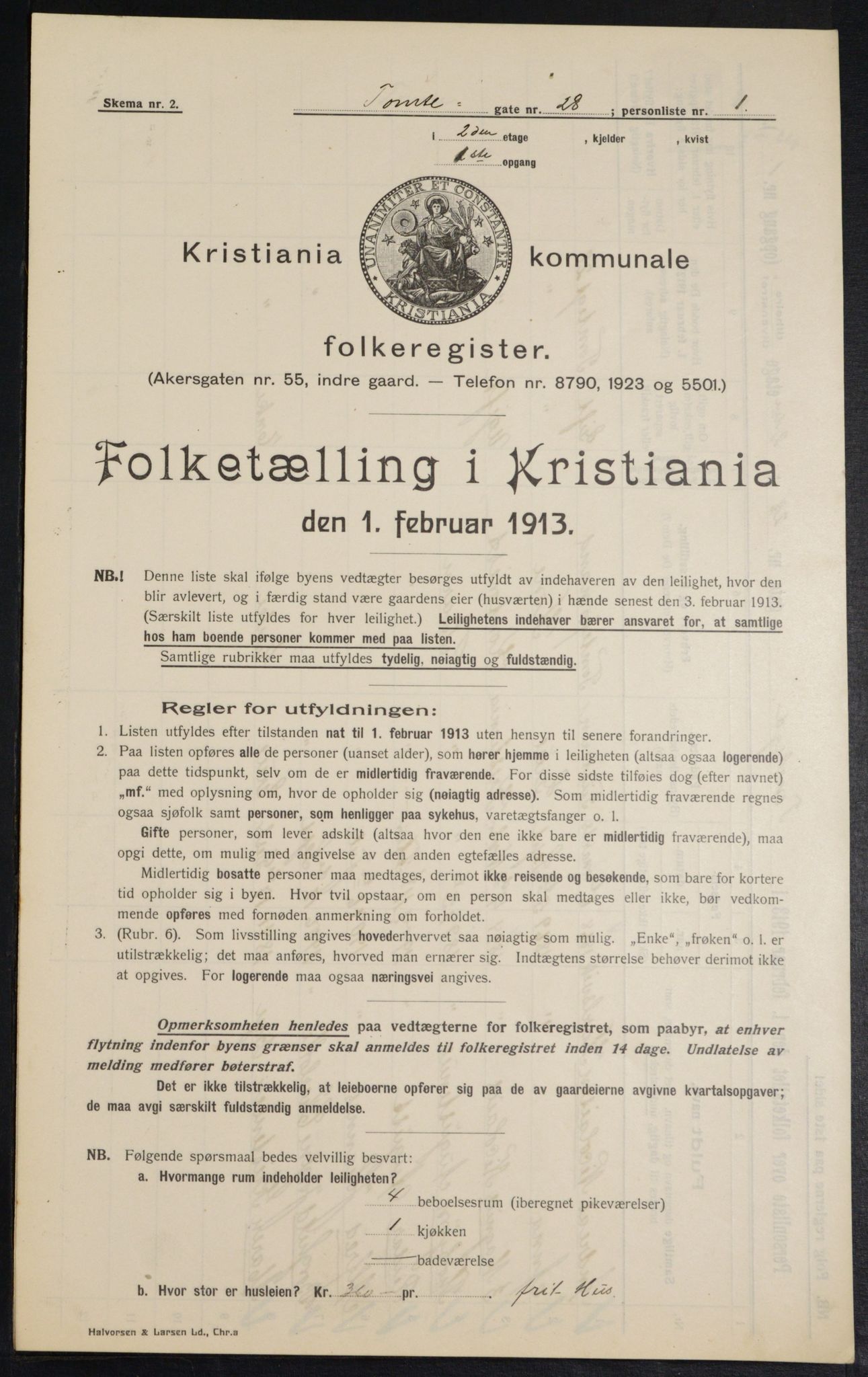 OBA, Kommunal folketelling 1.2.1913 for Kristiania, 1913, s. 113696