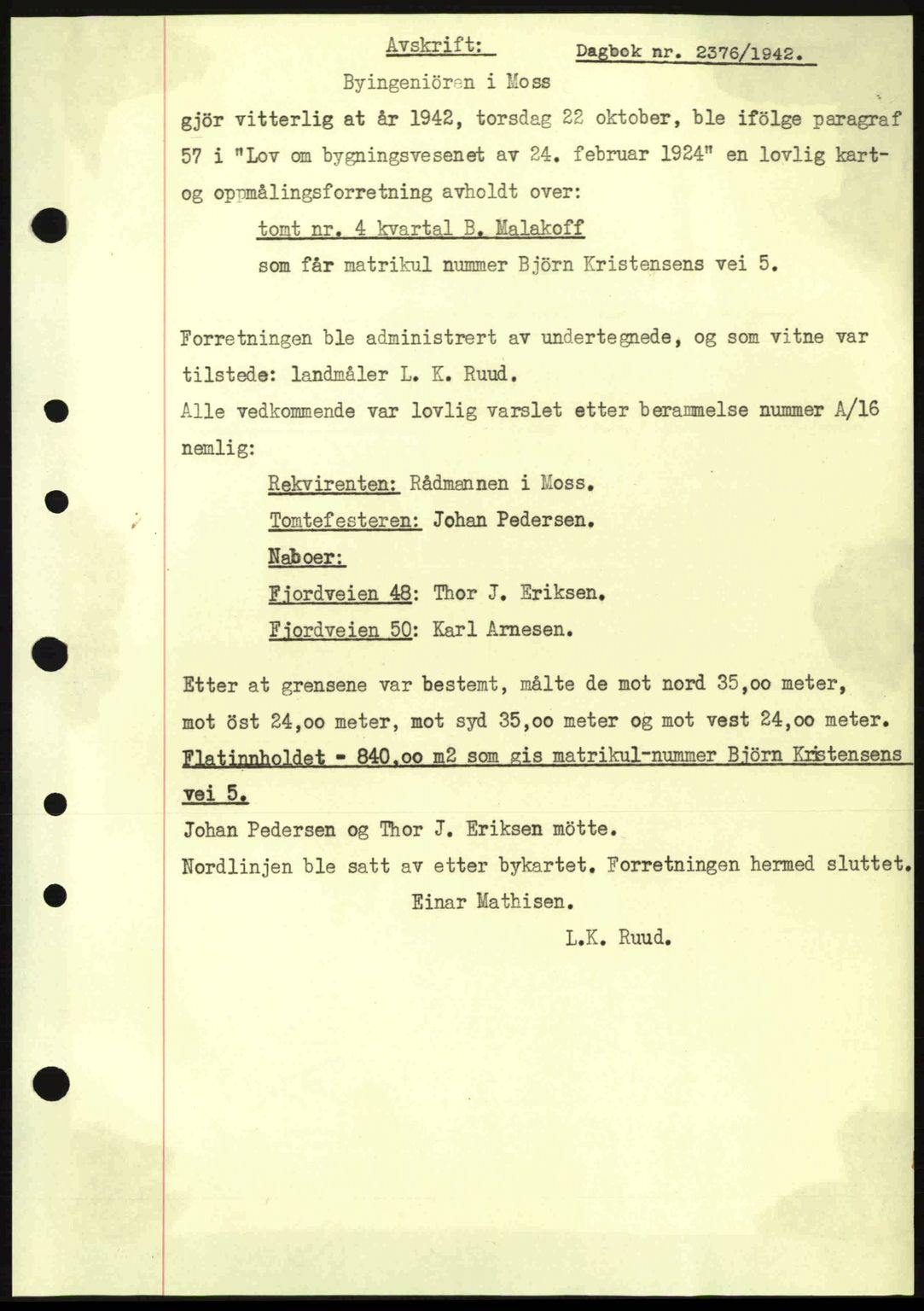 Moss sorenskriveri, SAO/A-10168: Pantebok nr. A10, 1942-1943, Dagboknr: 2376/1942