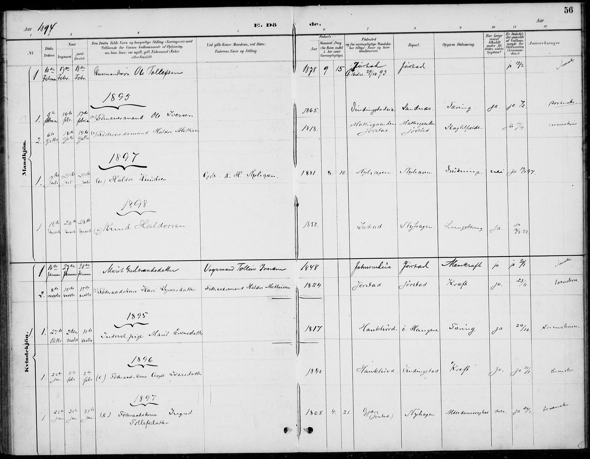 Øystre Slidre prestekontor, SAH/PREST-138/H/Ha/Haa/L0005: Ministerialbok nr. 5, 1887-1916, s. 56