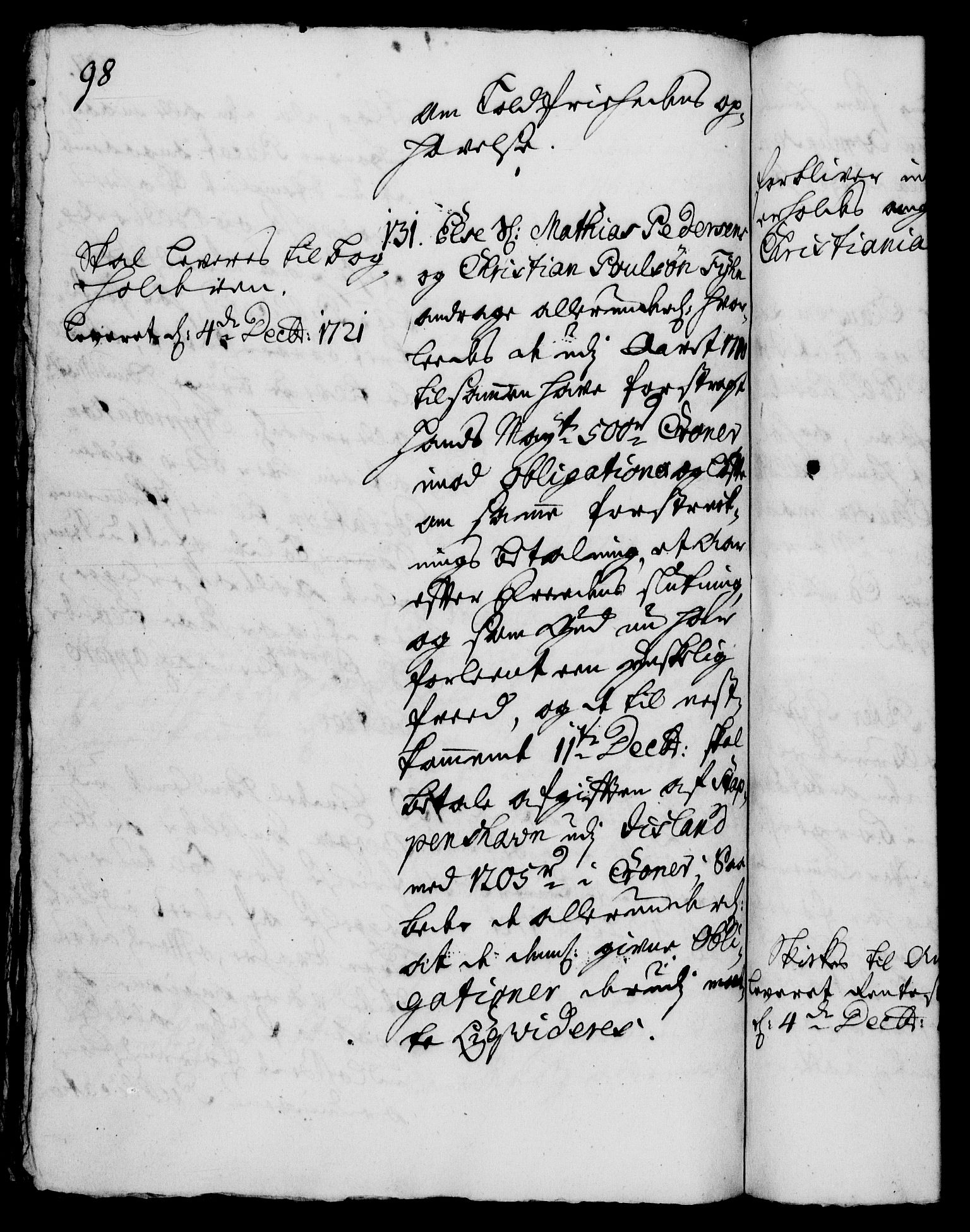 Rentekammeret, Kammerkanselliet, RA/EA-3111/G/Gh/Gha/L0005: Norsk ekstraktmemorialprotokoll (merket RK 53.50), 1721-1723, s. 98