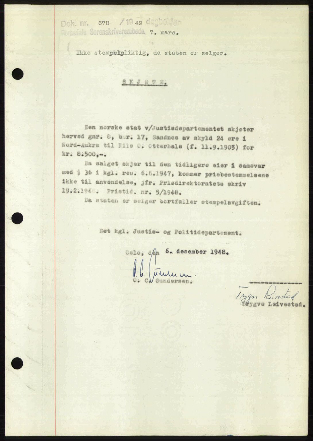 Romsdal sorenskriveri, SAT/A-4149/1/2/2C: Pantebok nr. A29, 1949-1949, Dagboknr: 678/1949