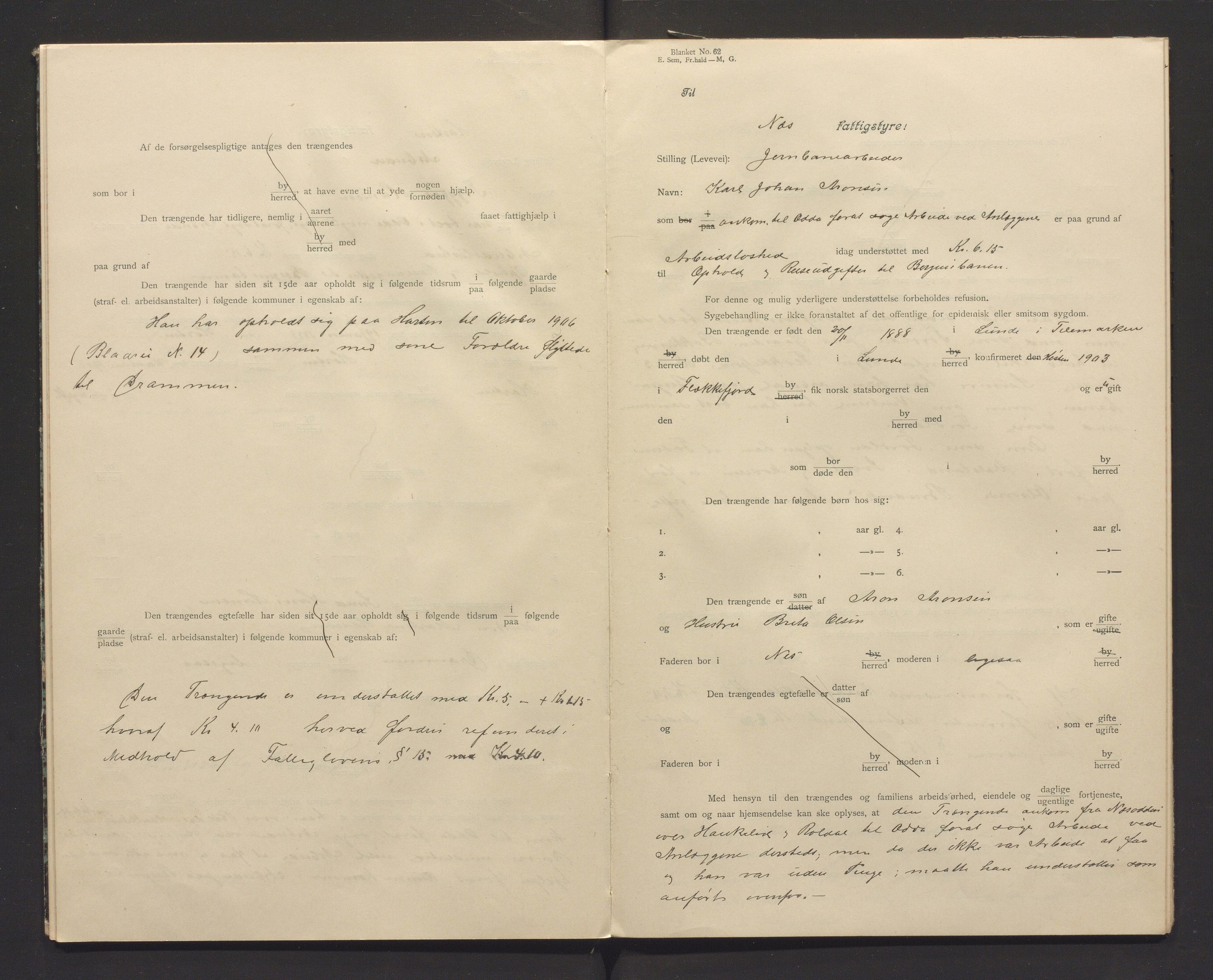 Ullensvang herad. Fattigkommisjonen, IKAH/1231b-311/I/Ia/L0001: Protokoll over heimstavnsforklaringar, 1903-1913