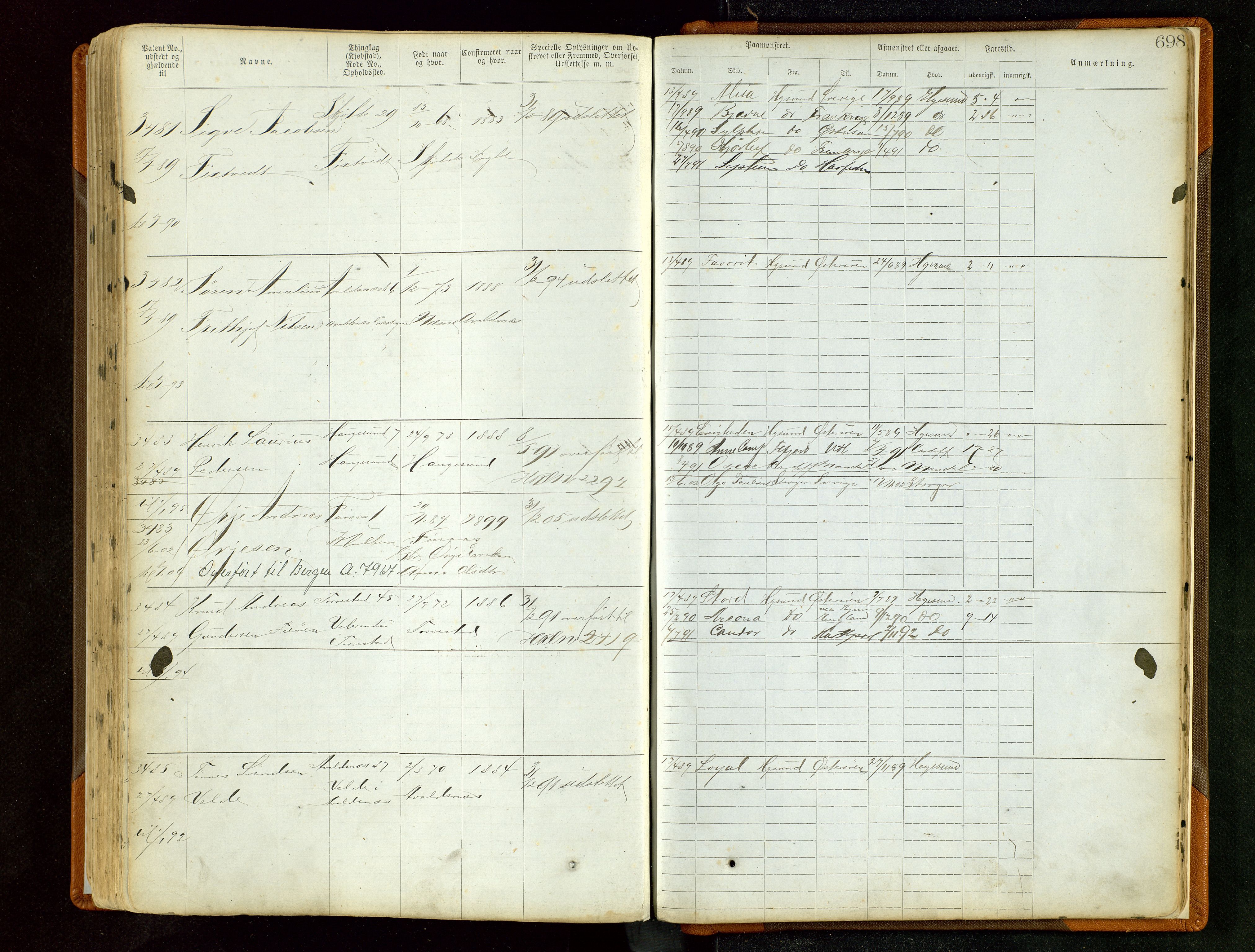 Haugesund sjømannskontor, AV/SAST-A-102007/F/Ff/L0003: Sjøfartsrulle Haugesund krets nr. 1 - 3590, 1868-1948, s. 698