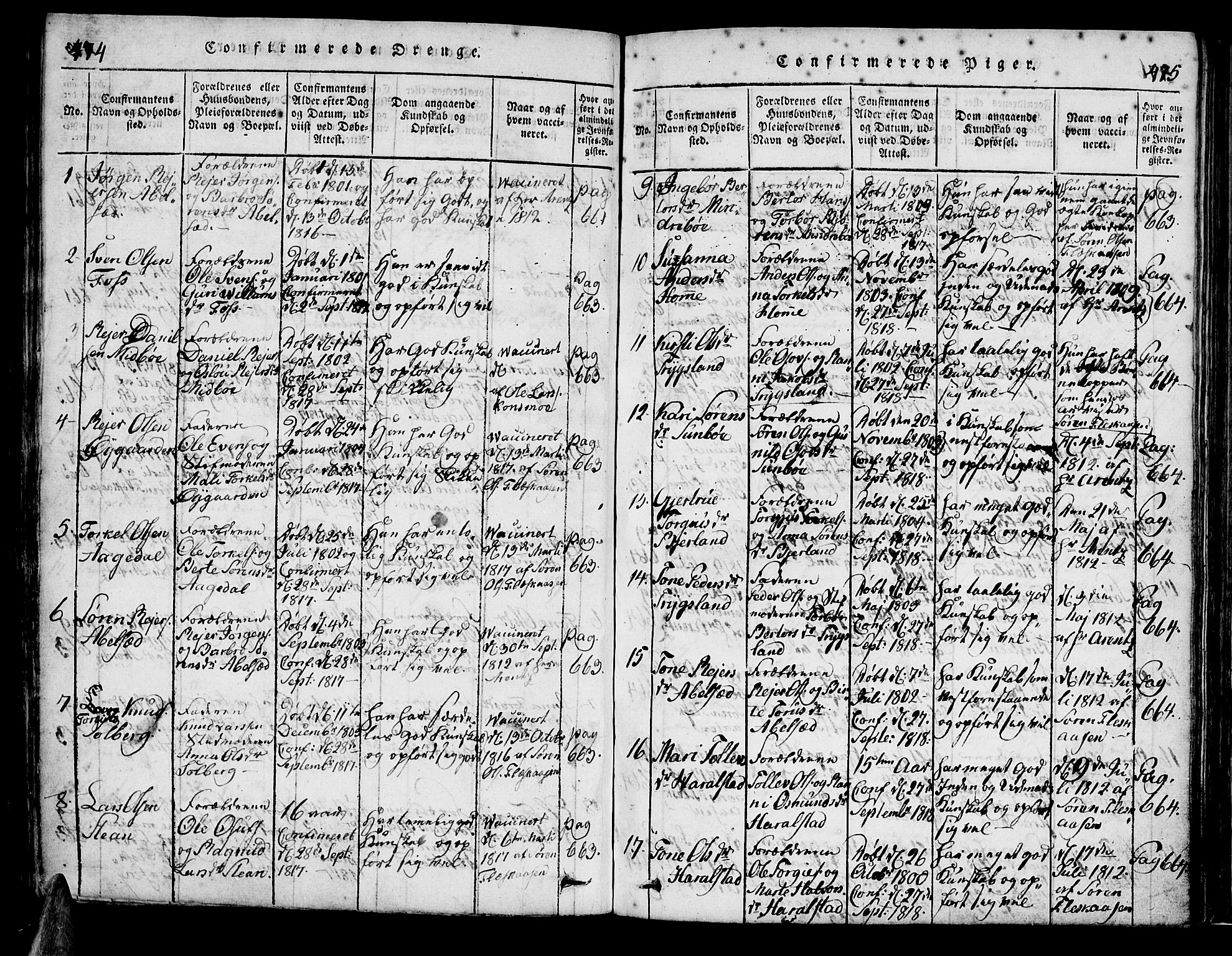 Bjelland sokneprestkontor, SAK/1111-0005/F/Fa/Faa/L0002: Ministerialbok nr. A 2, 1816-1866, s. 474-475