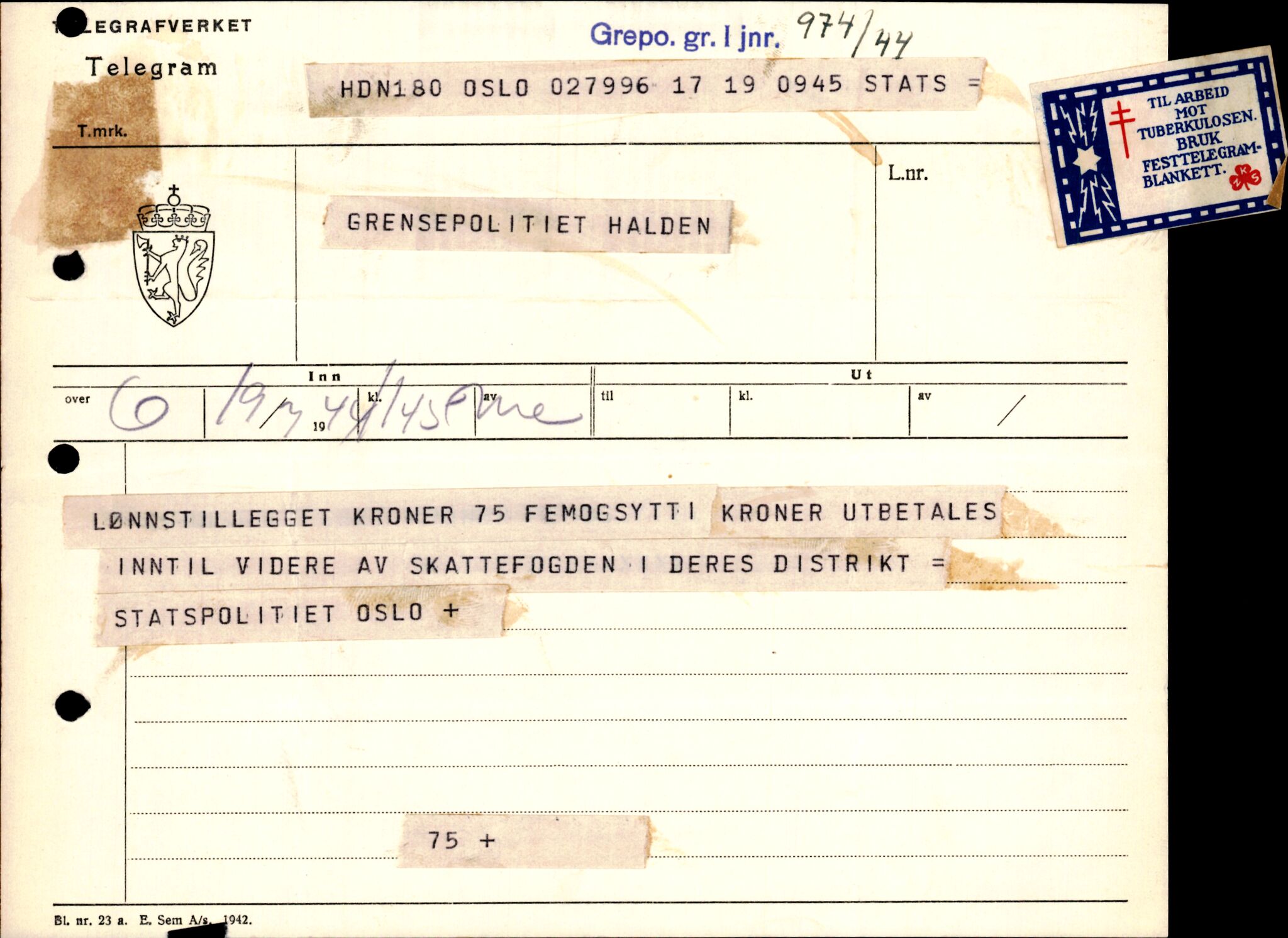 Forsvarets Overkommando. 2 kontor. Arkiv 11.4. Spredte tyske arkivsaker, AV/RA-RAFA-7031/D/Dar/Darc/L0006: BdSN, 1942-1945, s. 1375