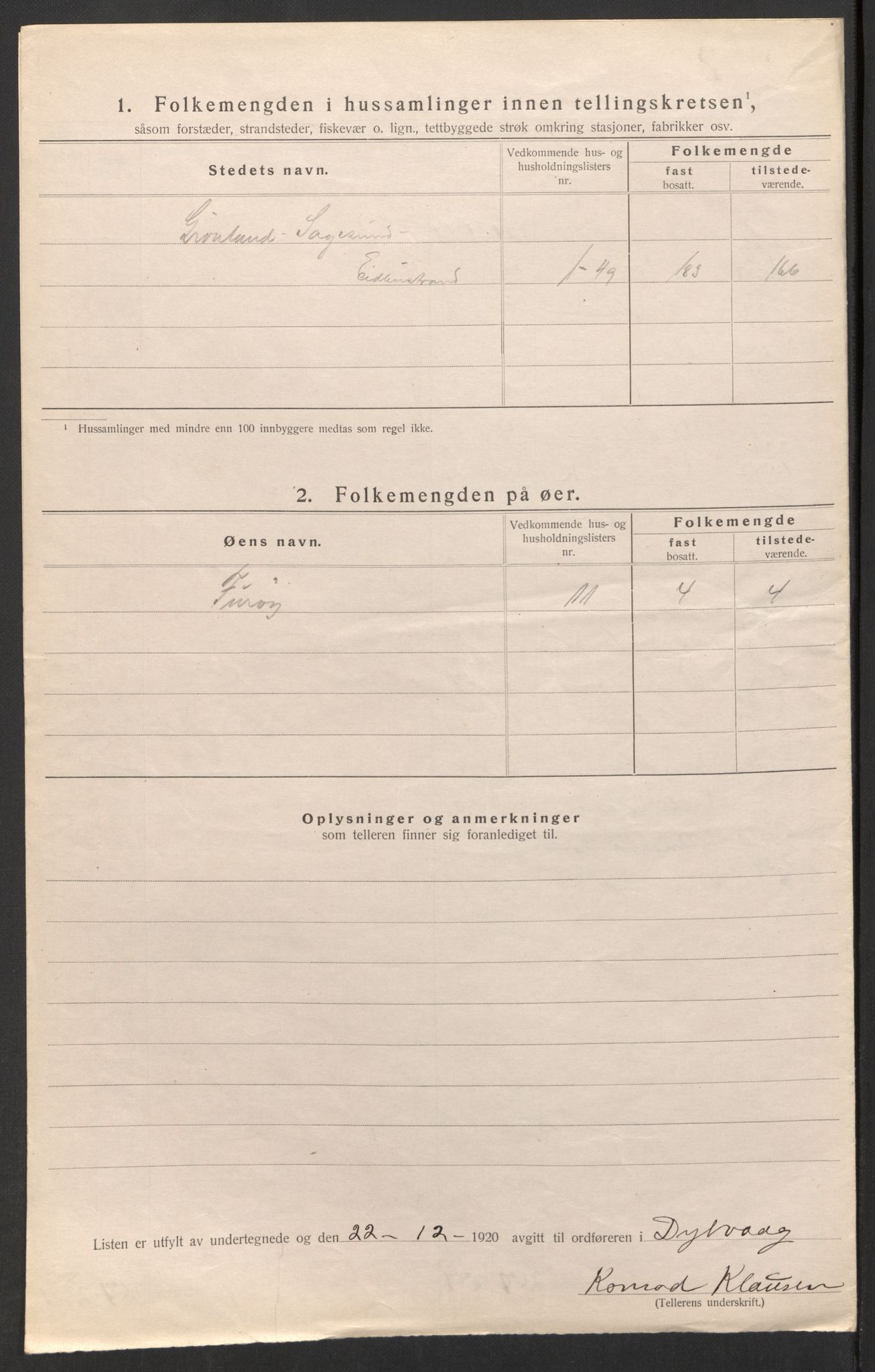 SAK, Folketelling 1920 for 0915 Dypvåg herred, 1920, s. 26