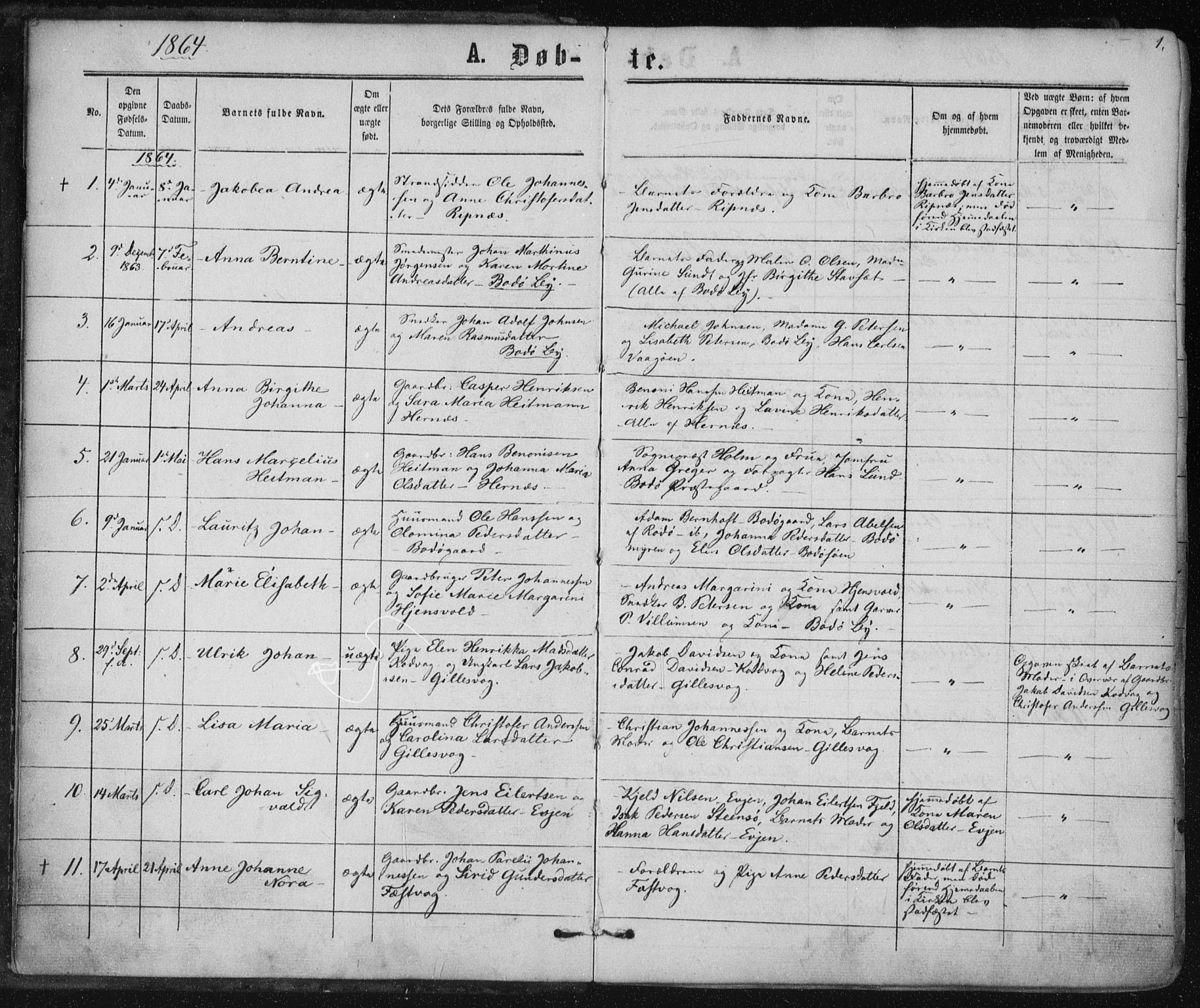 Ministerialprotokoller, klokkerbøker og fødselsregistre - Nordland, AV/SAT-A-1459/801/L0008: Ministerialbok nr. 801A08, 1864-1875, s. 1