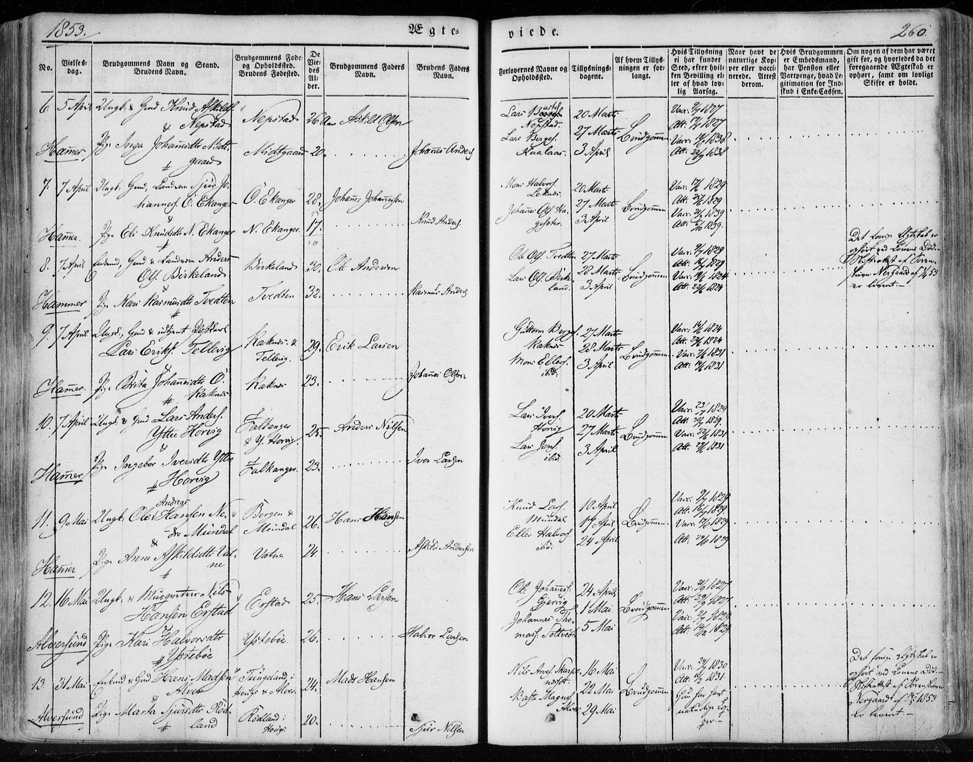 Hamre sokneprestembete, SAB/A-75501/H/Ha/Haa/Haaa/L0013: Ministerialbok nr. A 13, 1846-1857, s. 260