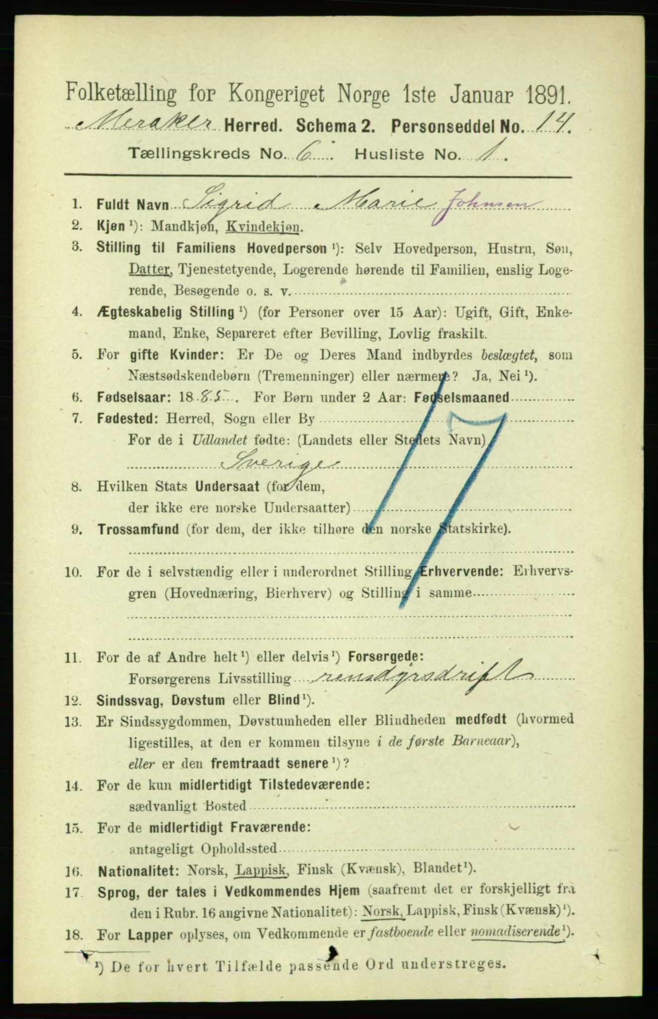RA, Folketelling 1891 for 1711 Meråker herred, 1891, s. 2039