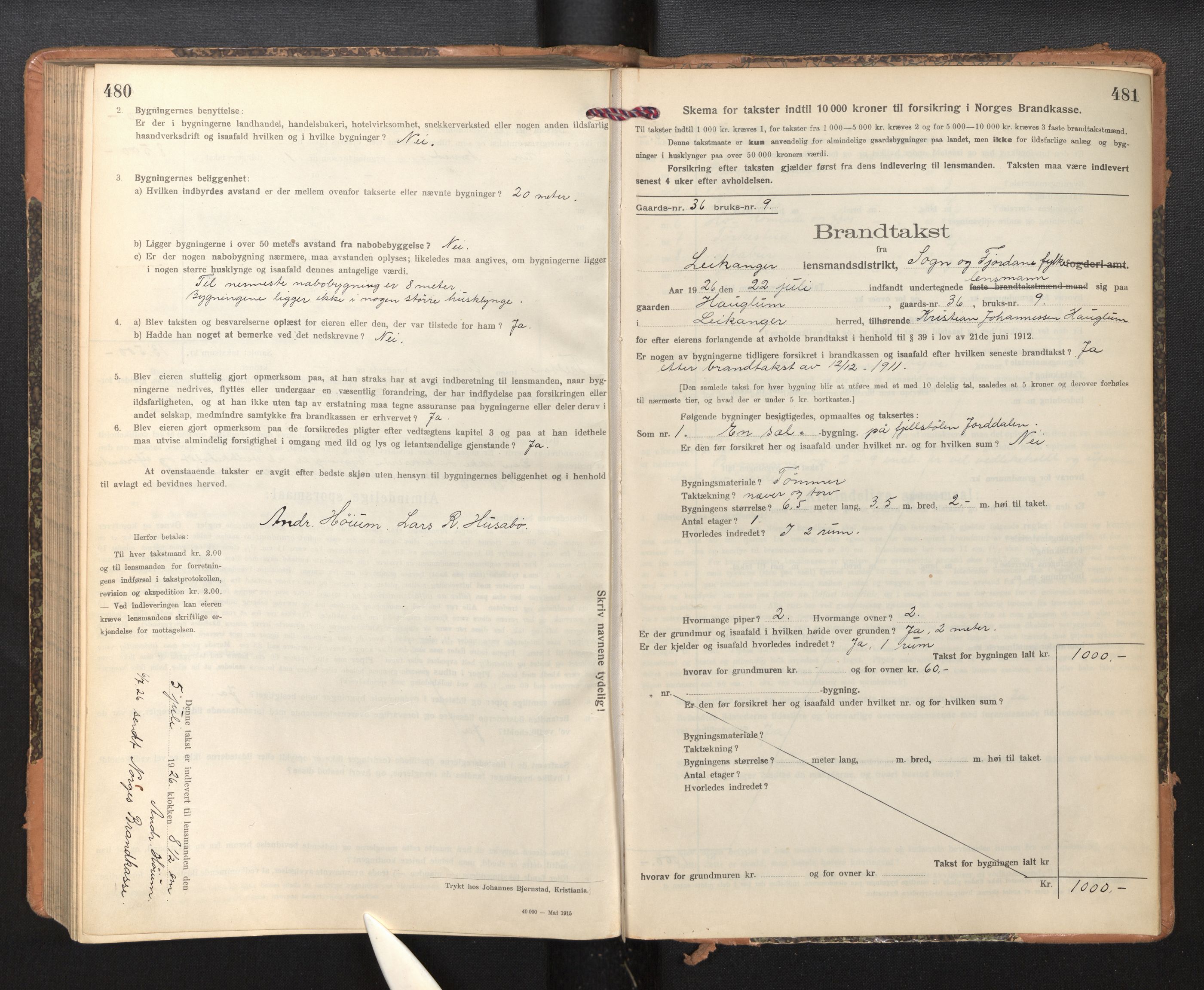 Lensmannen i Leikanger, AV/SAB-A-29201/0012/L0006: Branntakstprotokoll, skjematakst, 1920-1926, s. 480-481