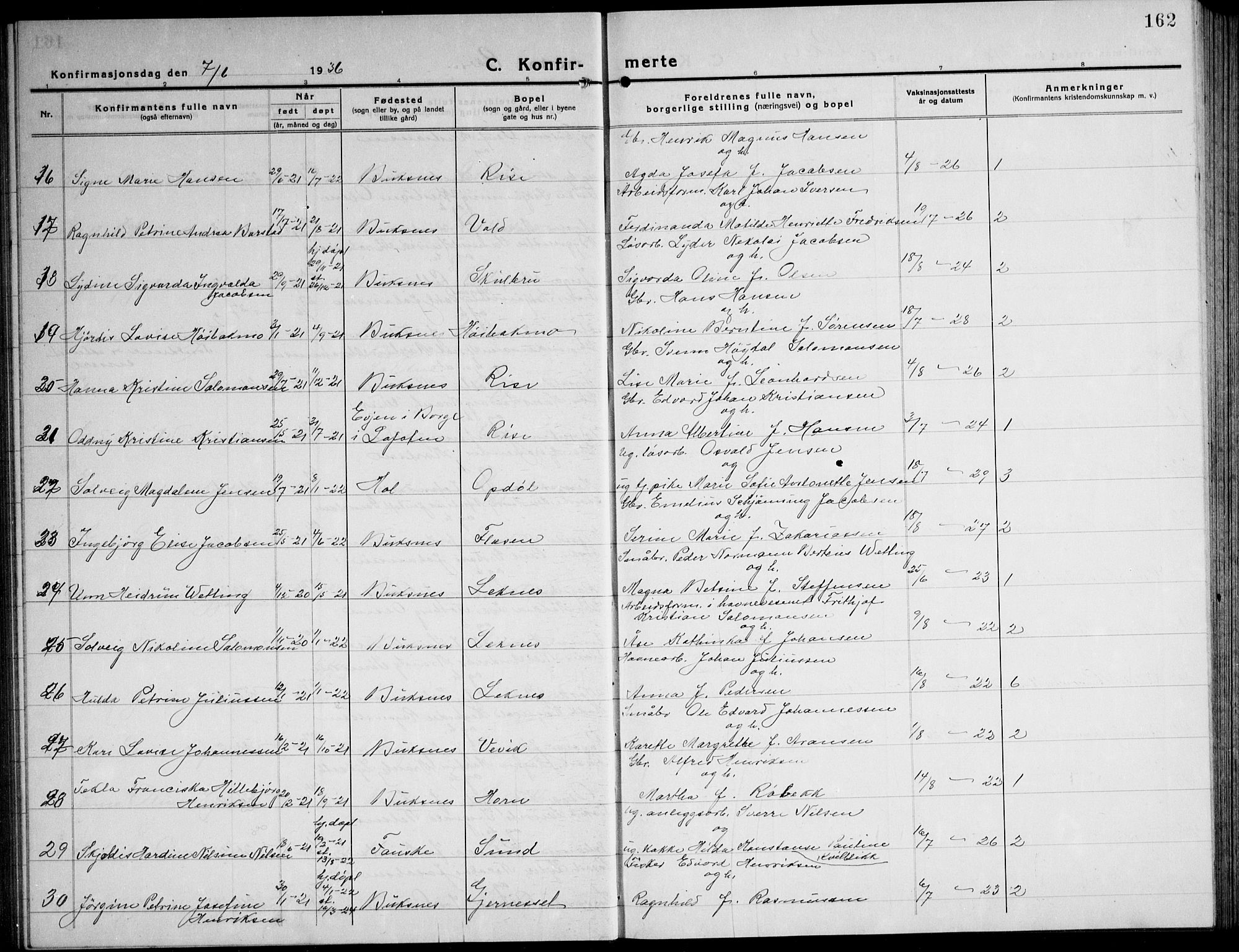 Ministerialprotokoller, klokkerbøker og fødselsregistre - Nordland, AV/SAT-A-1459/881/L1170: Klokkerbok nr. 881C07, 1930-1943, s. 162