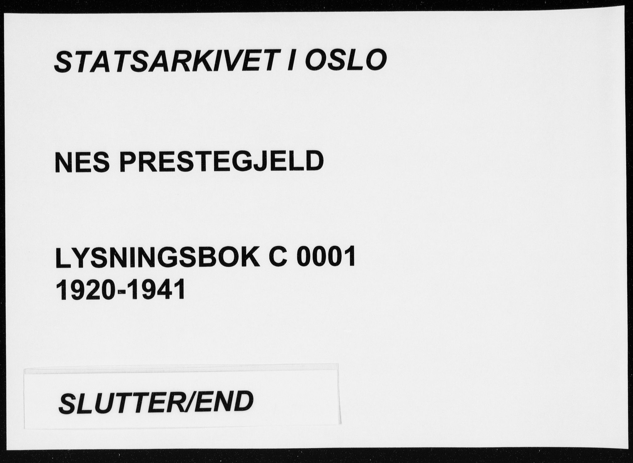 Nes prestekontor Kirkebøker, AV/SAO-A-10410/H/L0001: Lysningsprotokoll nr. 1, 1920-1941