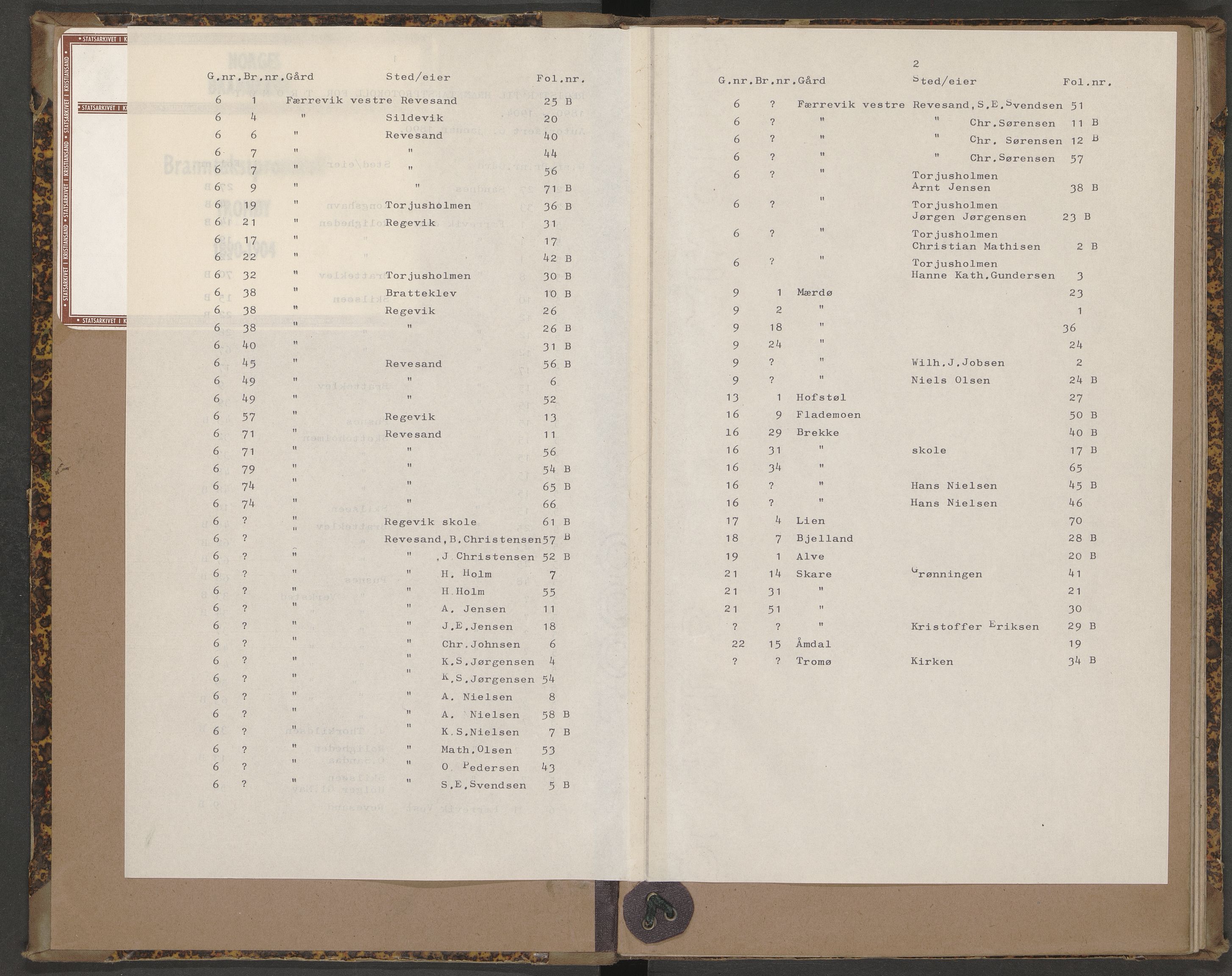 Norges Brannkasse Tromøy, AV/SAK-2241-0049/F/Fa/L0005: Branntakstprotokoll nr. 1c med gårdsnavnregister, 1890-1904