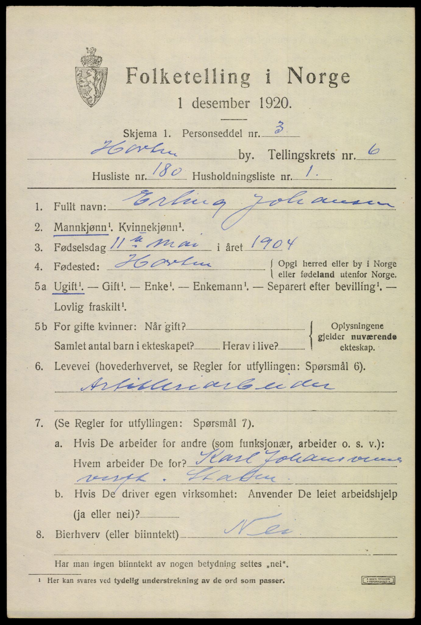 SAKO, Folketelling 1920 for 0703 Horten kjøpstad, 1920, s. 25429