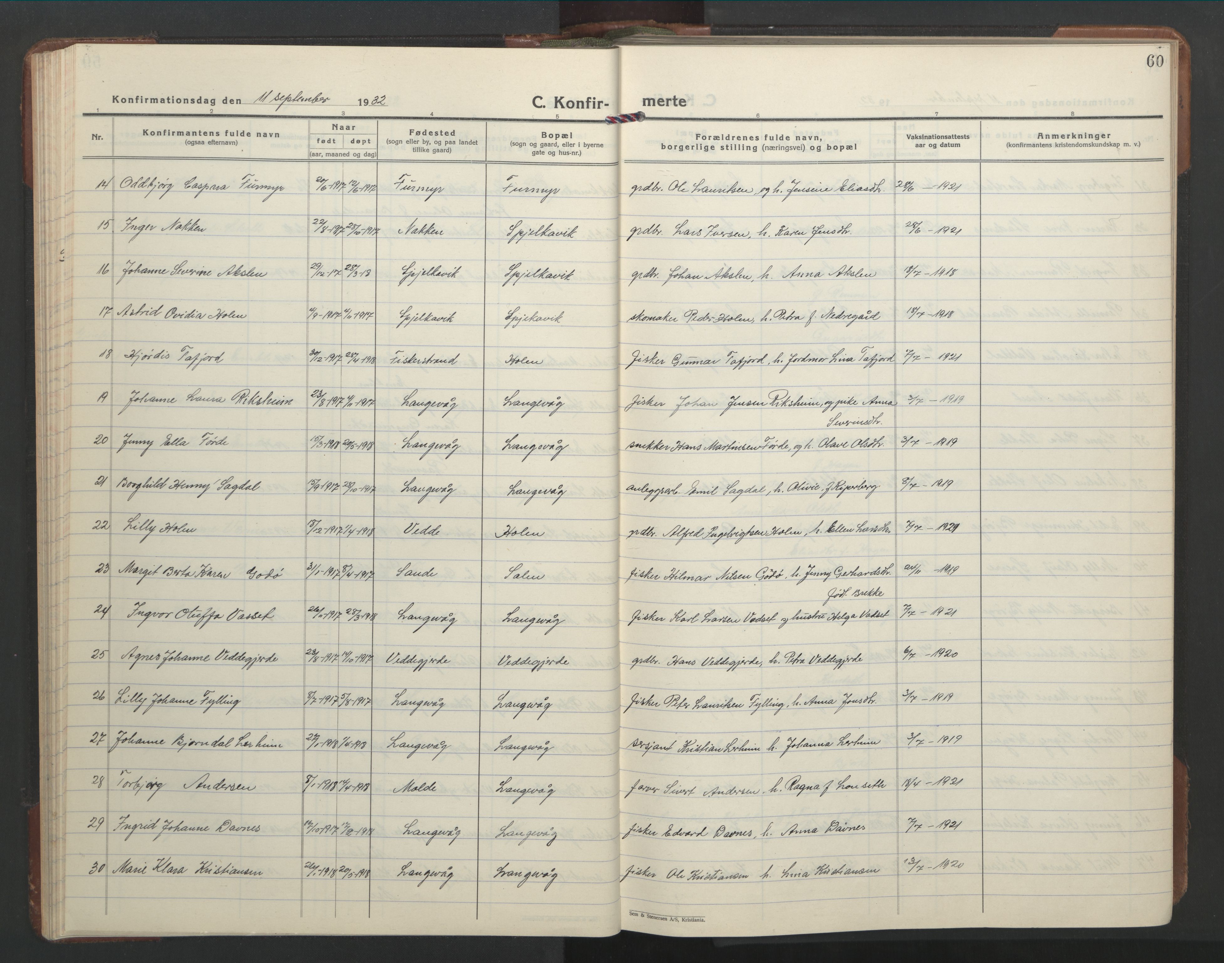 Ministerialprotokoller, klokkerbøker og fødselsregistre - Møre og Romsdal, AV/SAT-A-1454/528/L0435: Klokkerbok nr. 528C16, 1923-1957, s. 60