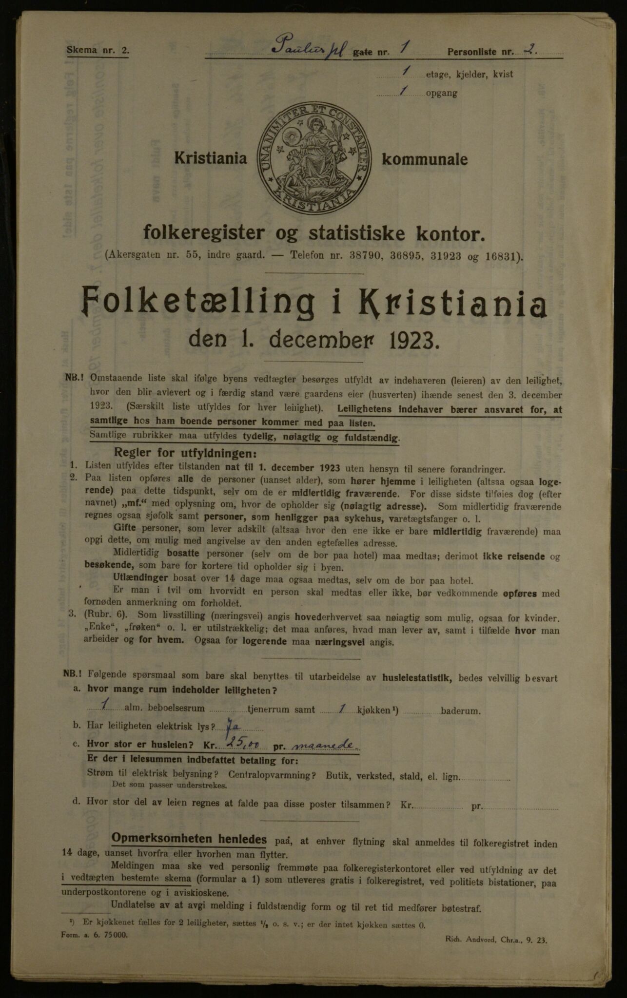 OBA, Kommunal folketelling 1.12.1923 for Kristiania, 1923, s. 86586