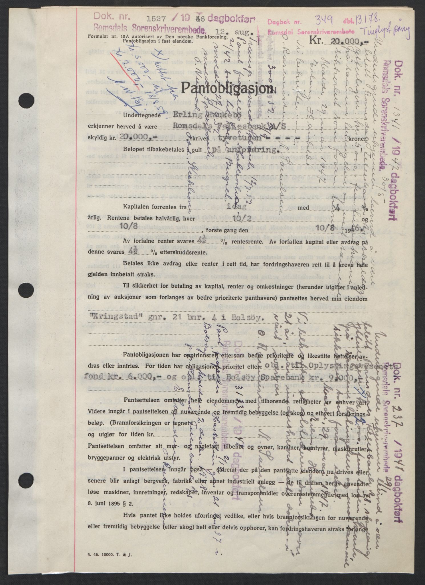 Romsdal sorenskriveri, SAT/A-4149/1/2/2C: Pantebok nr. B3, 1946-1948, Dagboknr: 1527/1946