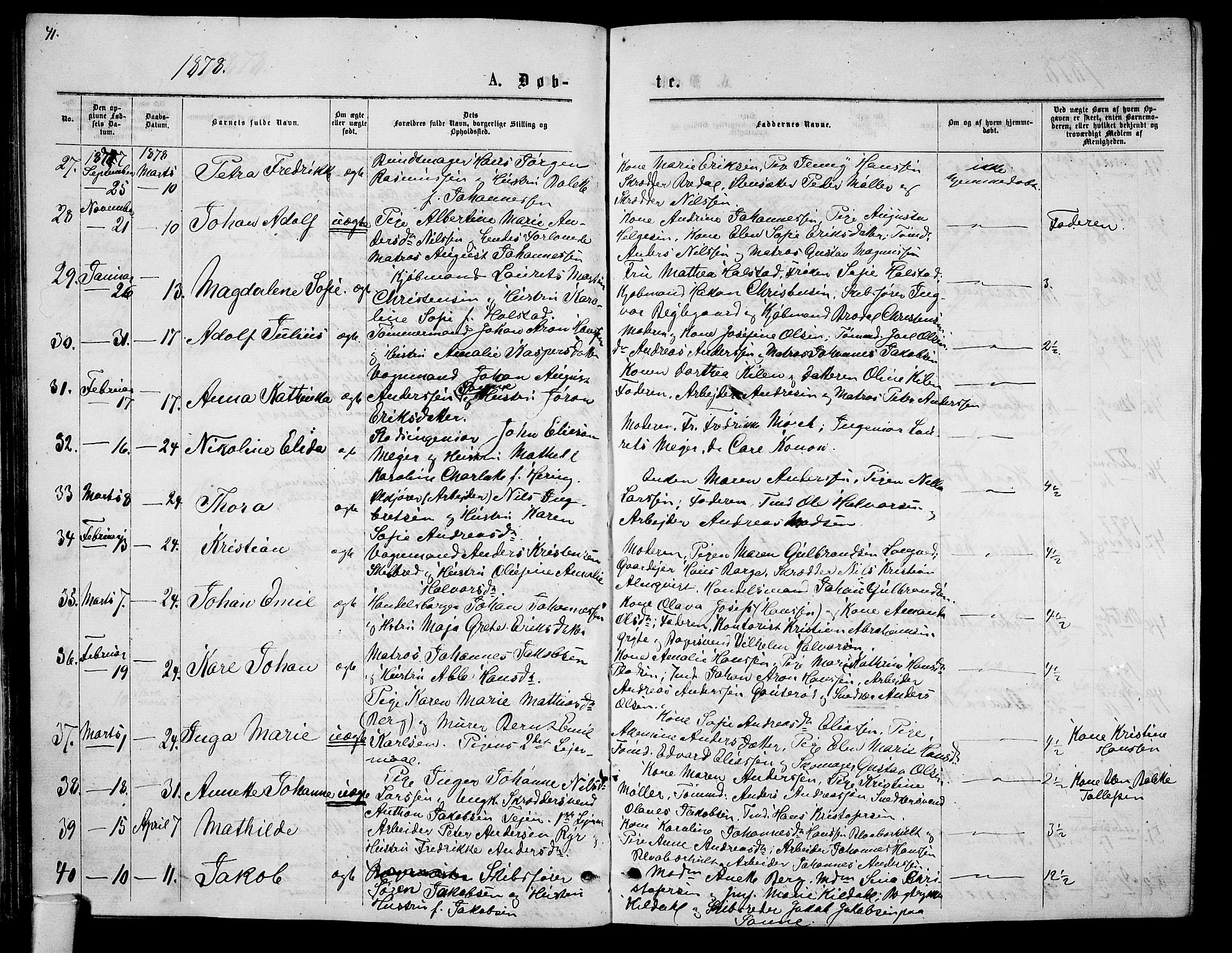 Tønsberg kirkebøker, AV/SAKO-A-330/G/Ga/L0005: Klokkerbok nr. 5, 1875-1885, s. 41