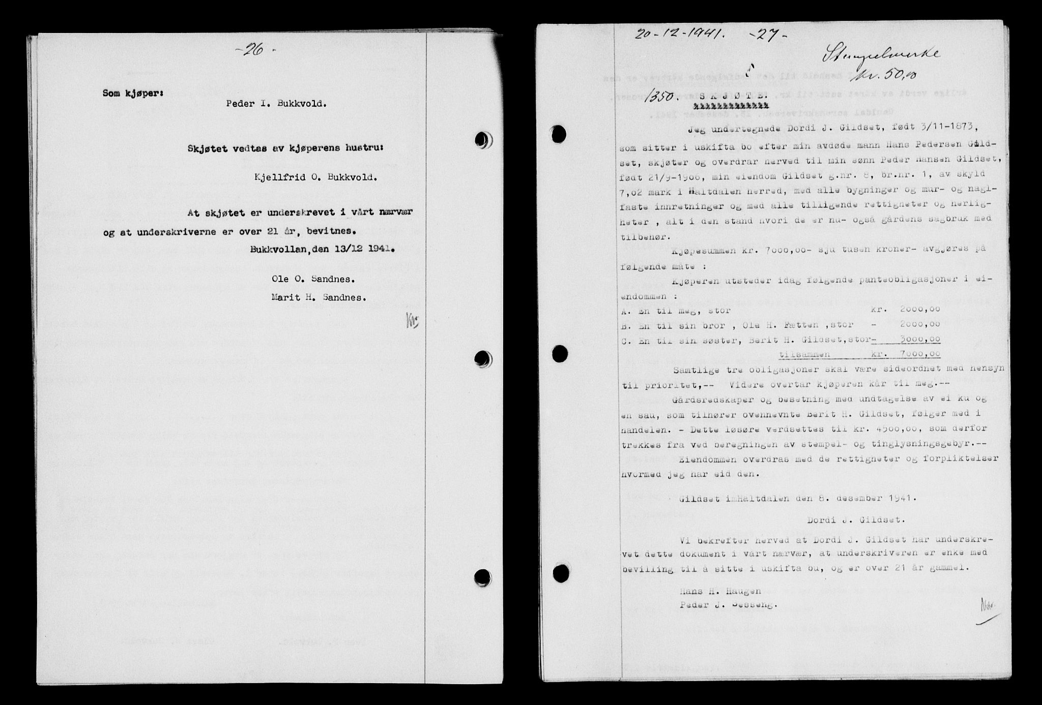 Gauldal sorenskriveri, SAT/A-0014/1/2/2C/L0054: Pantebok nr. 59, 1941-1942, Dagboknr: 1350/1941
