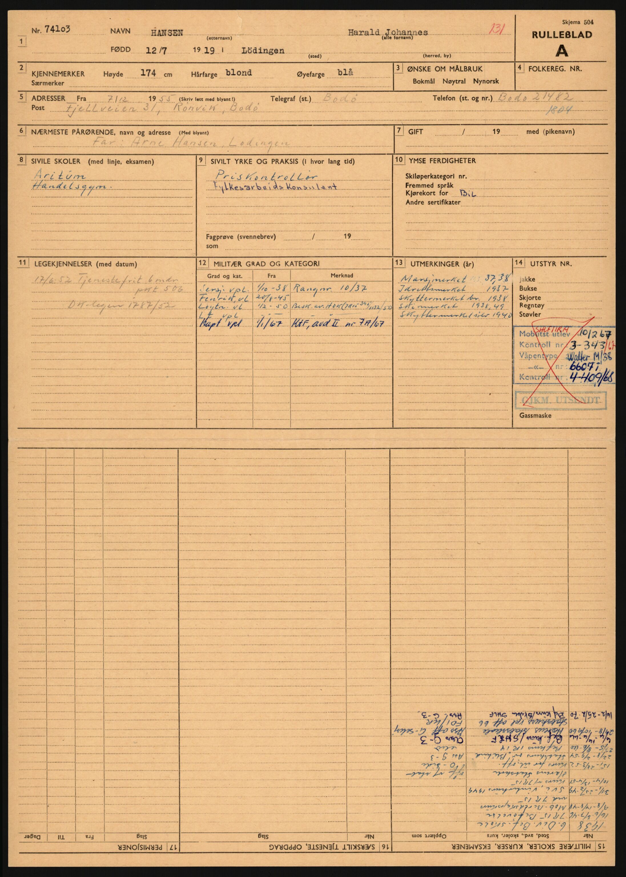 Forsvaret, Sør-Hålogaland landforsvar, AV/RA-RAFA-2552/P/Pa/L0303: Personellmapper for slettet personell, yrkesbefal og vernepliktig befal, født 1917-1920, 1936-1980, s. 474