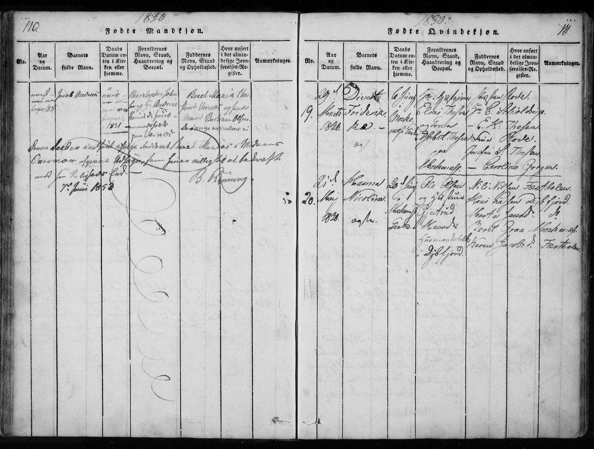 Ministerialprotokoller, klokkerbøker og fødselsregistre - Nordland, AV/SAT-A-1459/885/L1201: Ministerialbok nr. 885A02, 1820-1837, s. 110-111