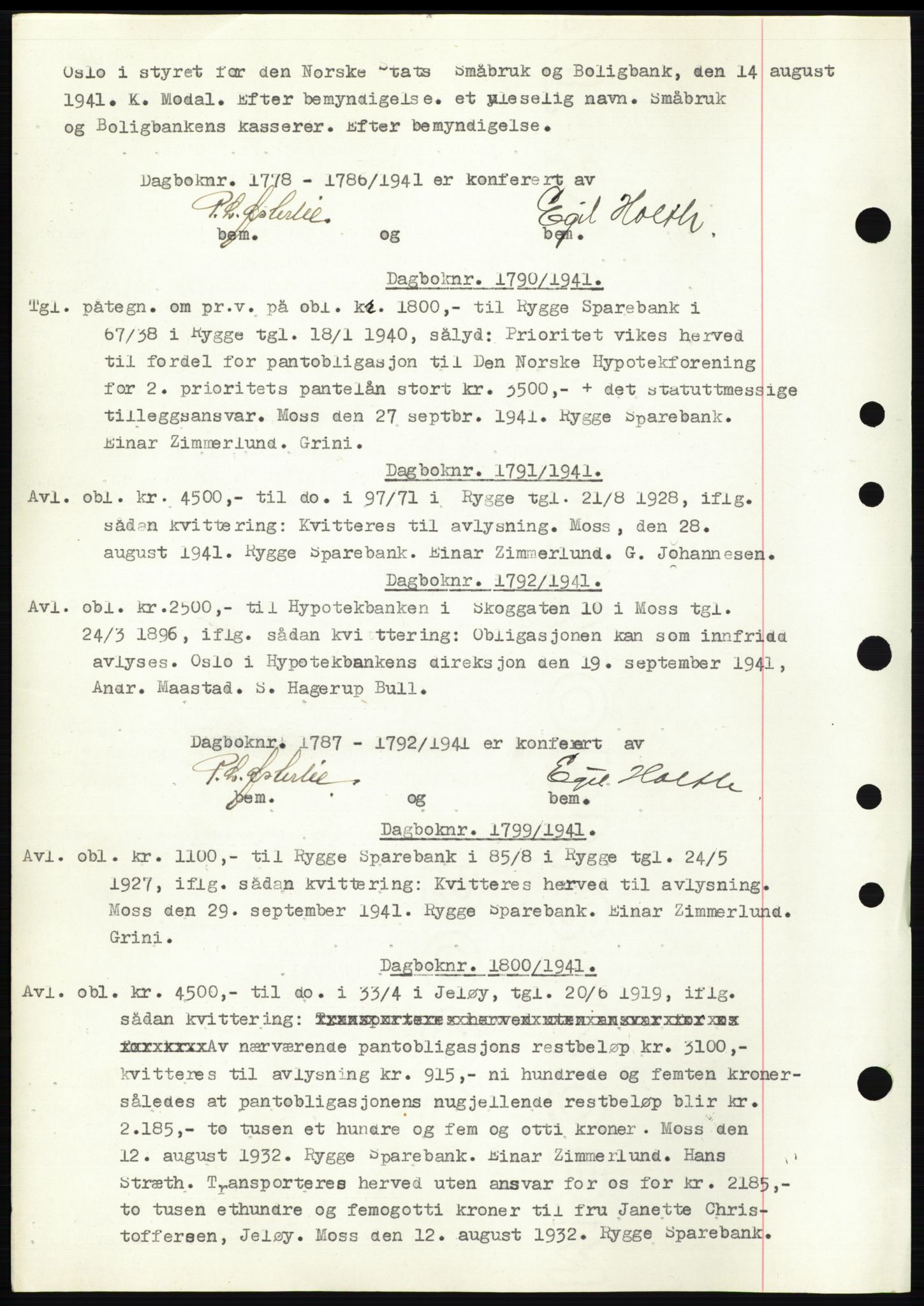 Moss sorenskriveri, SAO/A-10168: Pantebok nr. C10, 1938-1950, Dagboknr: 1790/1941