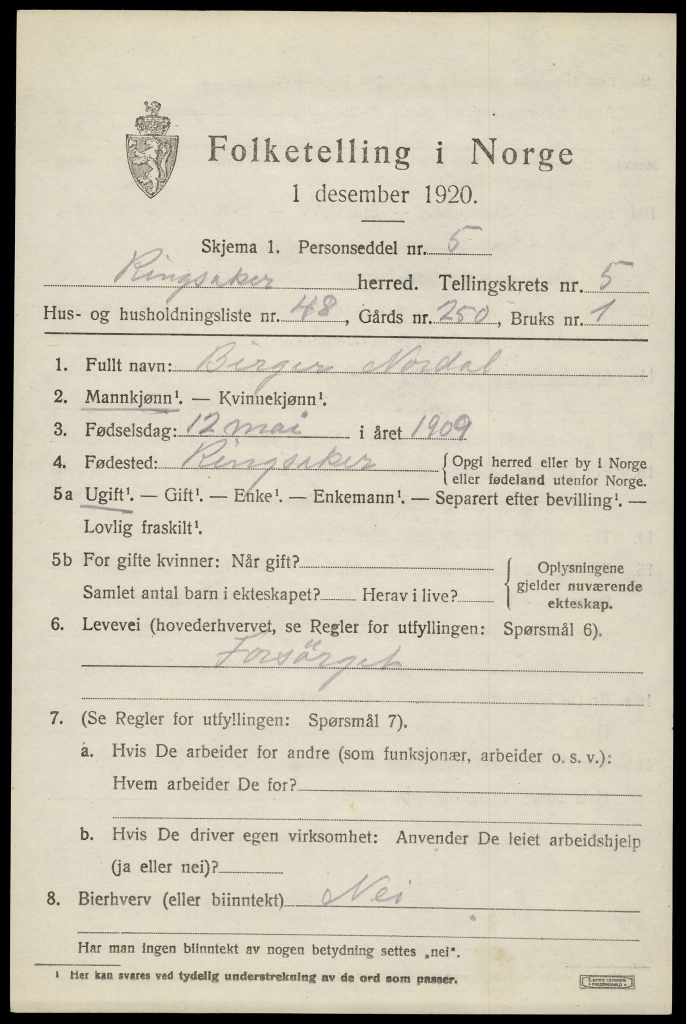 SAH, Folketelling 1920 for 0412 Ringsaker herred, 1920, s. 10338