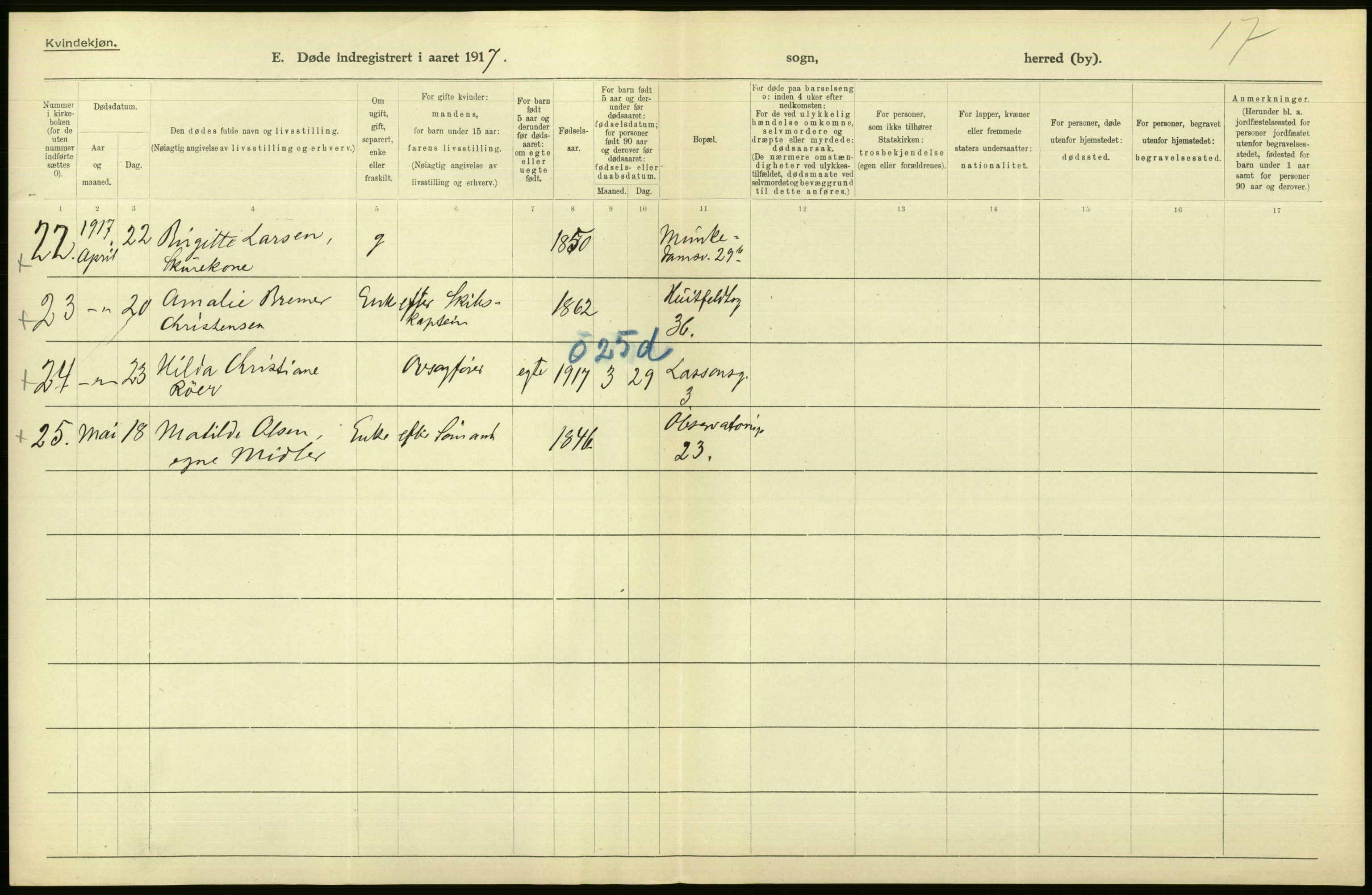 Statistisk sentralbyrå, Sosiodemografiske emner, Befolkning, AV/RA-S-2228/D/Df/Dfb/Dfbg/L0010: Kristiania: Døde, 1917, s. 326