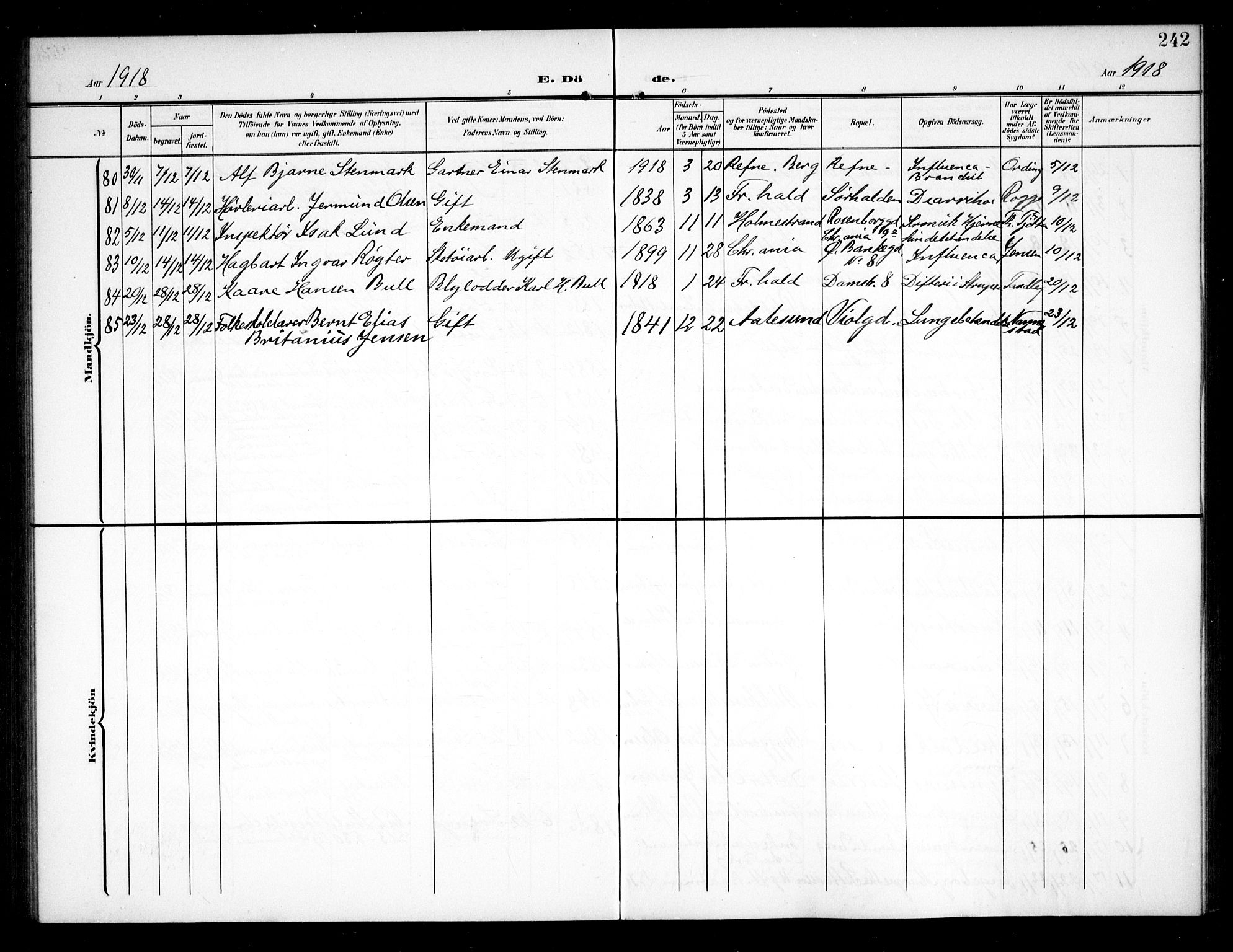 Halden prestekontor Kirkebøker, AV/SAO-A-10909/G/Ga/L0011: Klokkerbok nr. 11, 1906-1934, s. 242